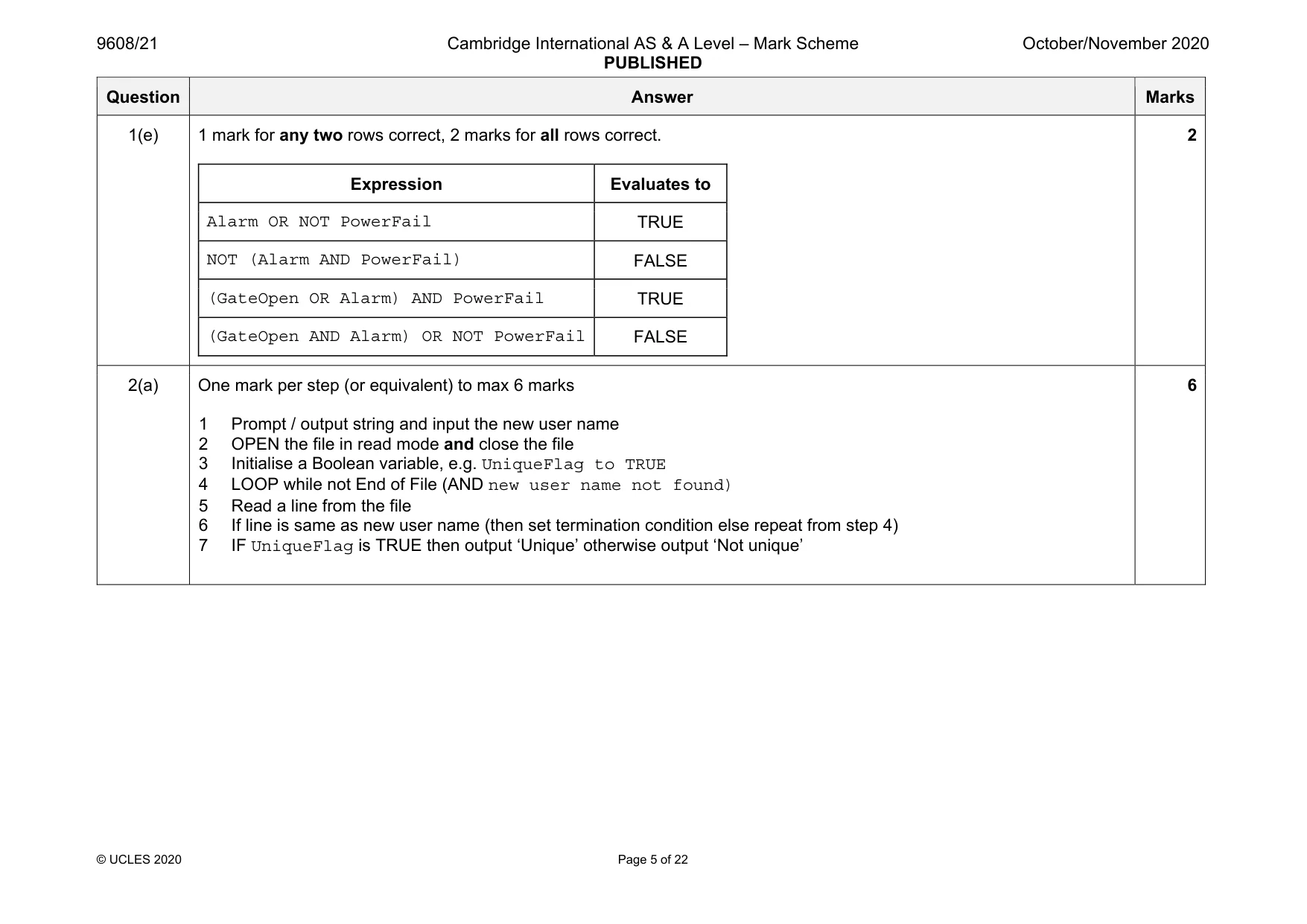 Mark scheme, page 5 of 22