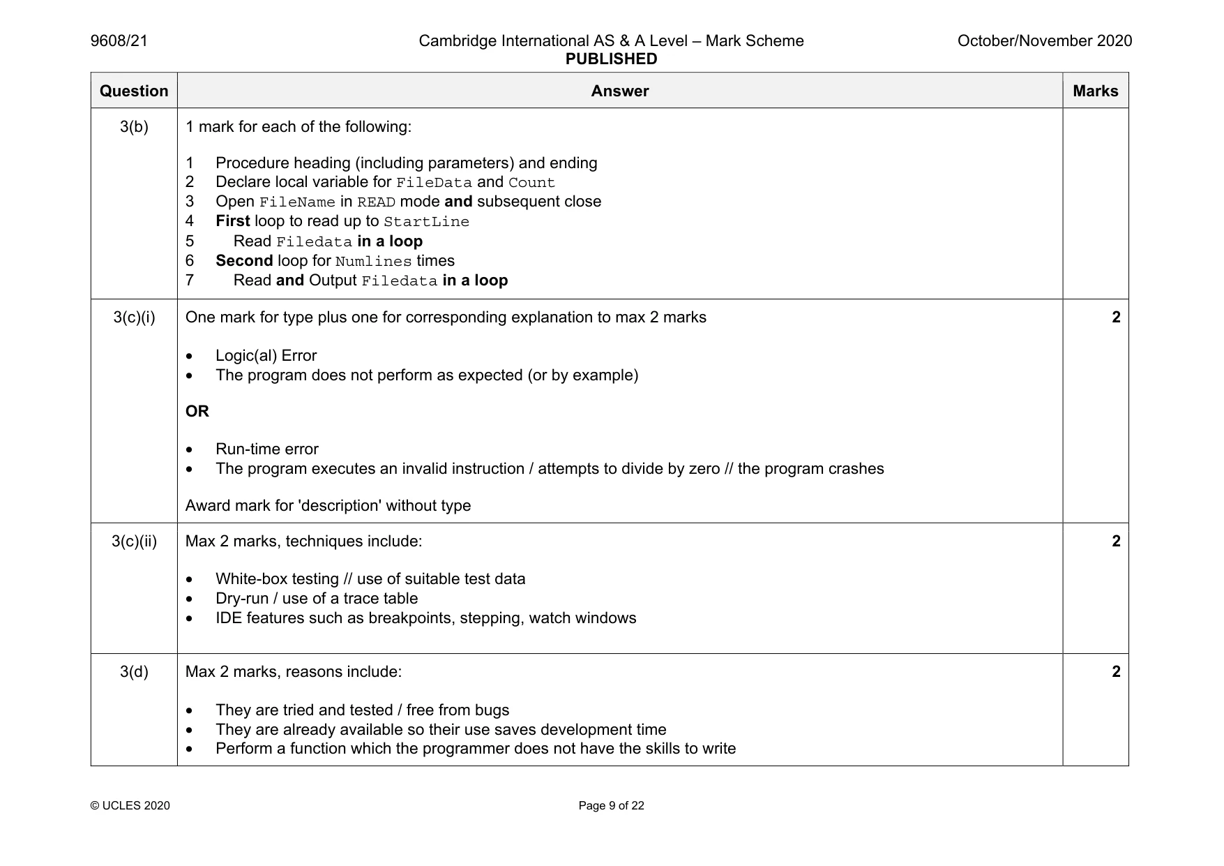 Mark scheme, page 9 of 22
