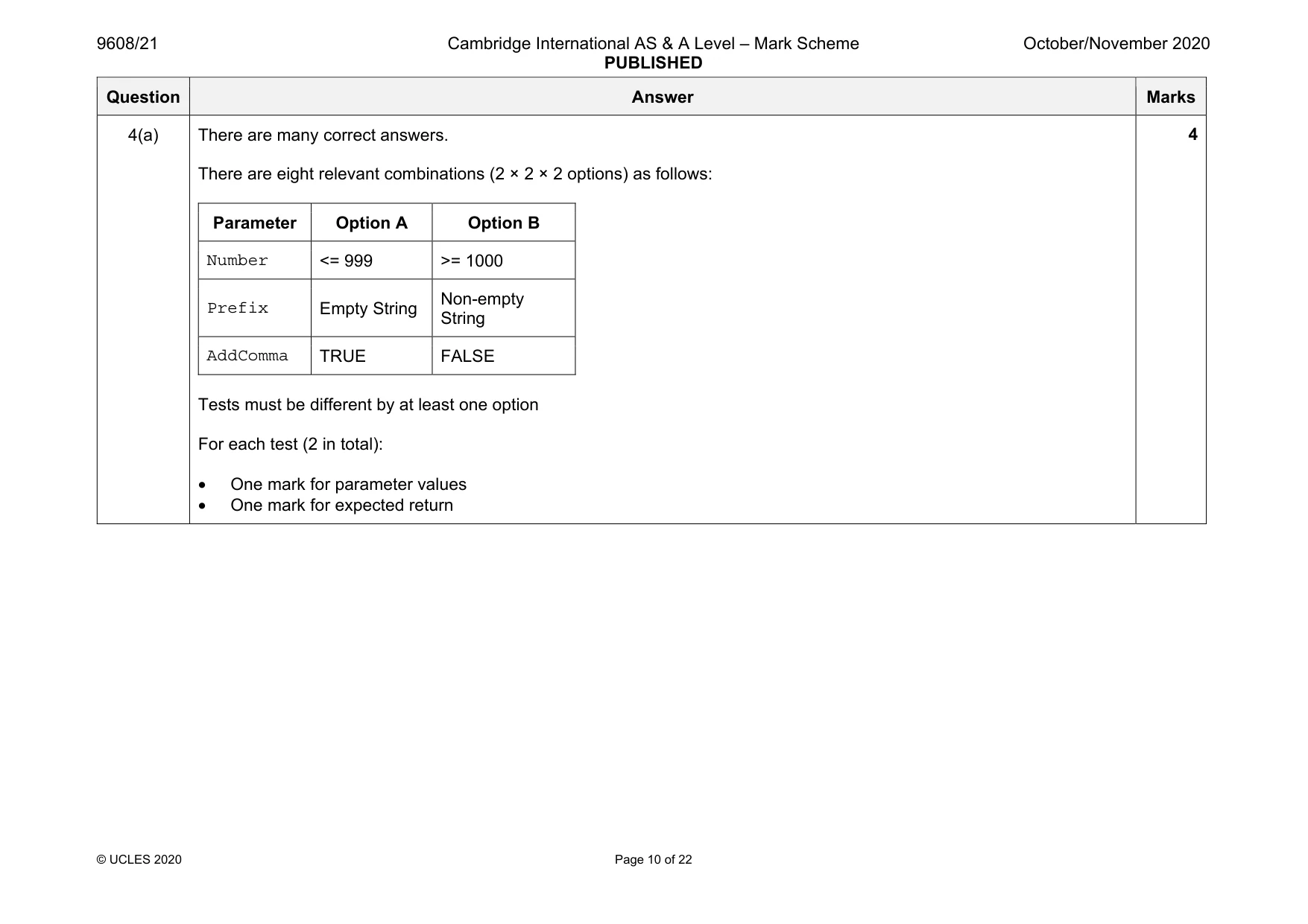 Mark scheme, page 10 of 22