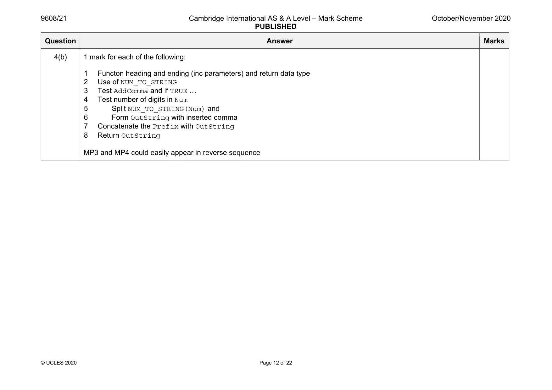 Mark scheme, page 12 of 22