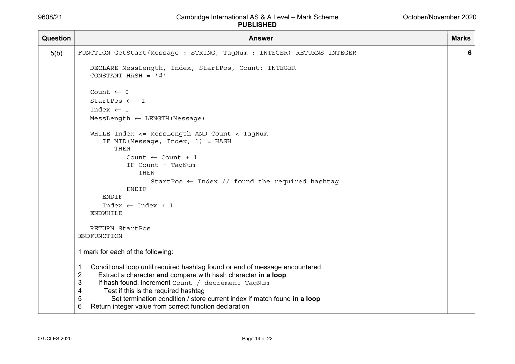 Mark scheme, page 14 of 22