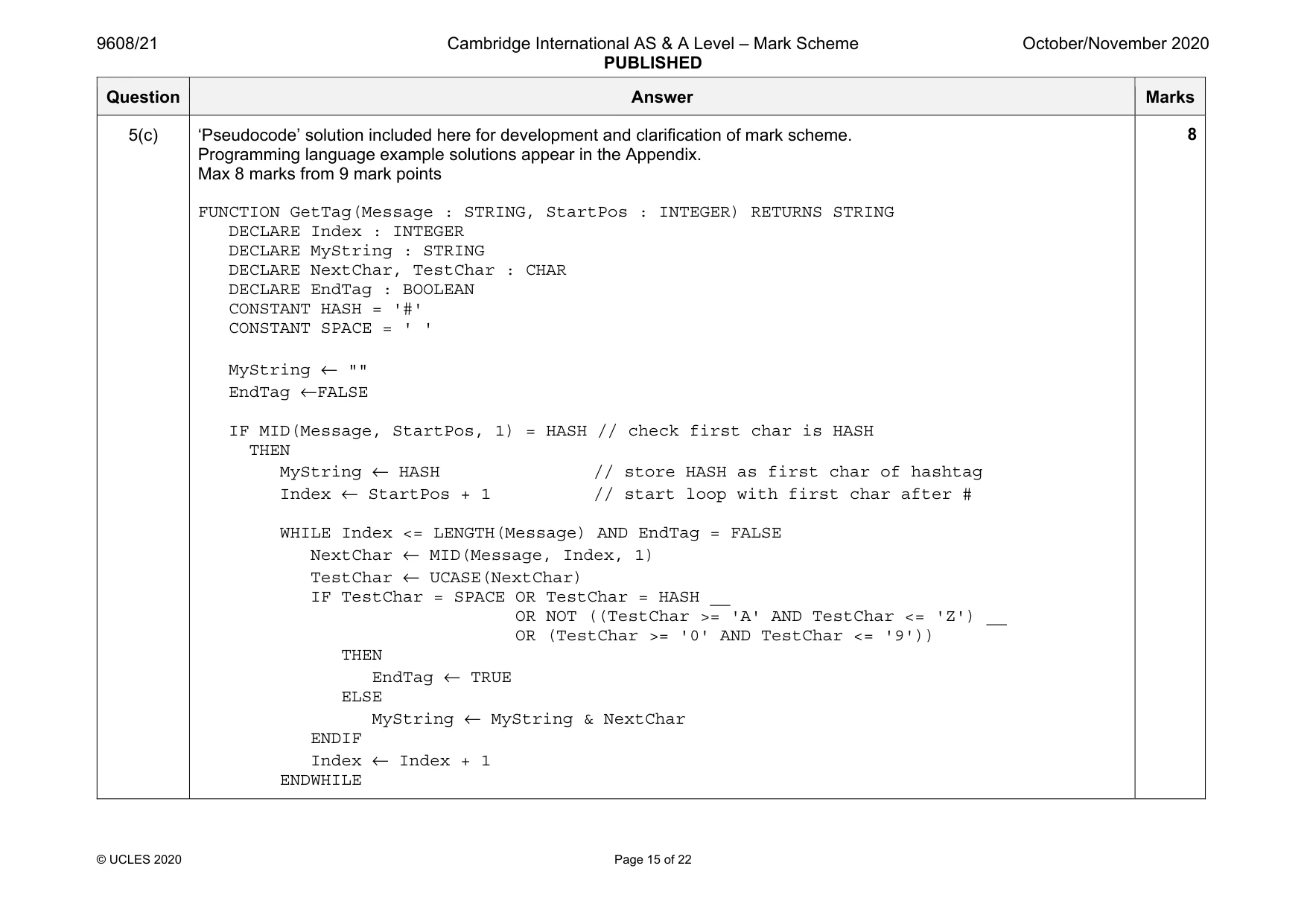 Mark scheme, page 15 of 22