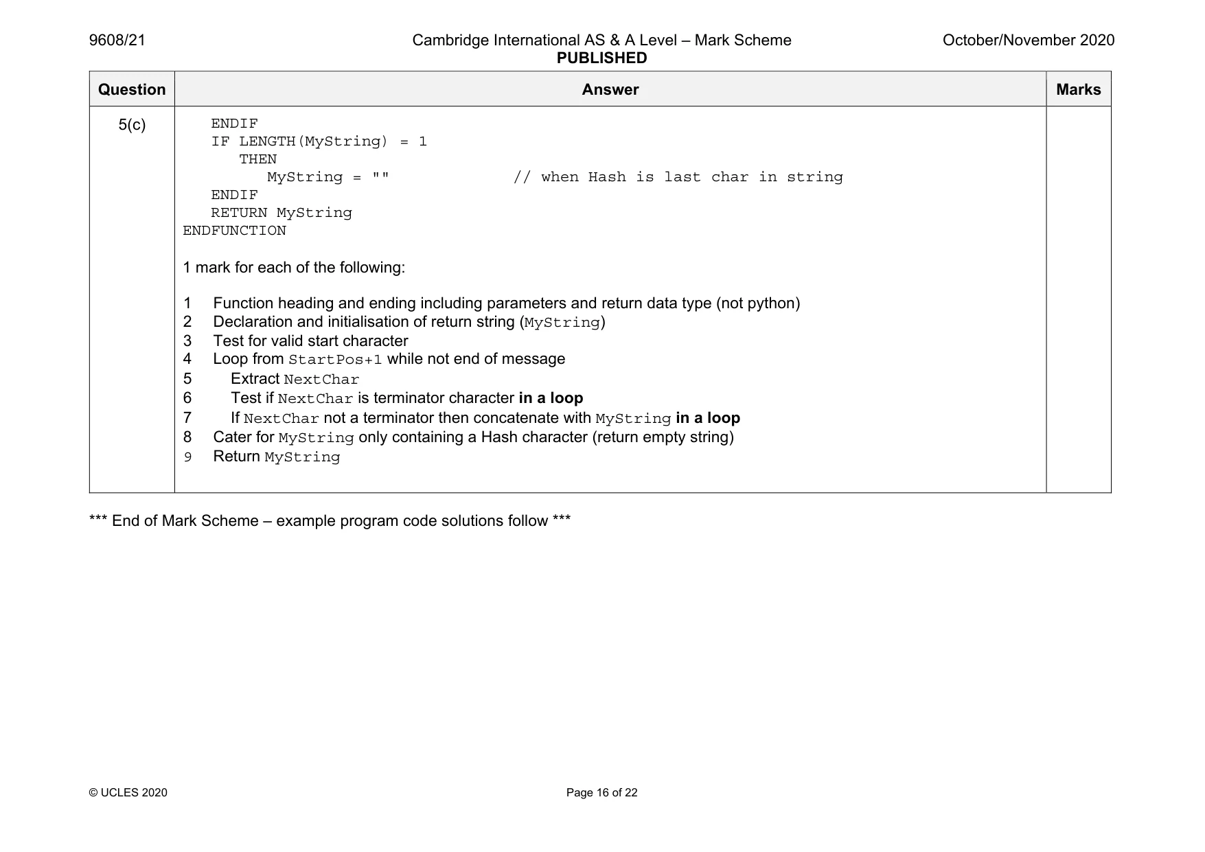 Mark scheme, page 16 of 22