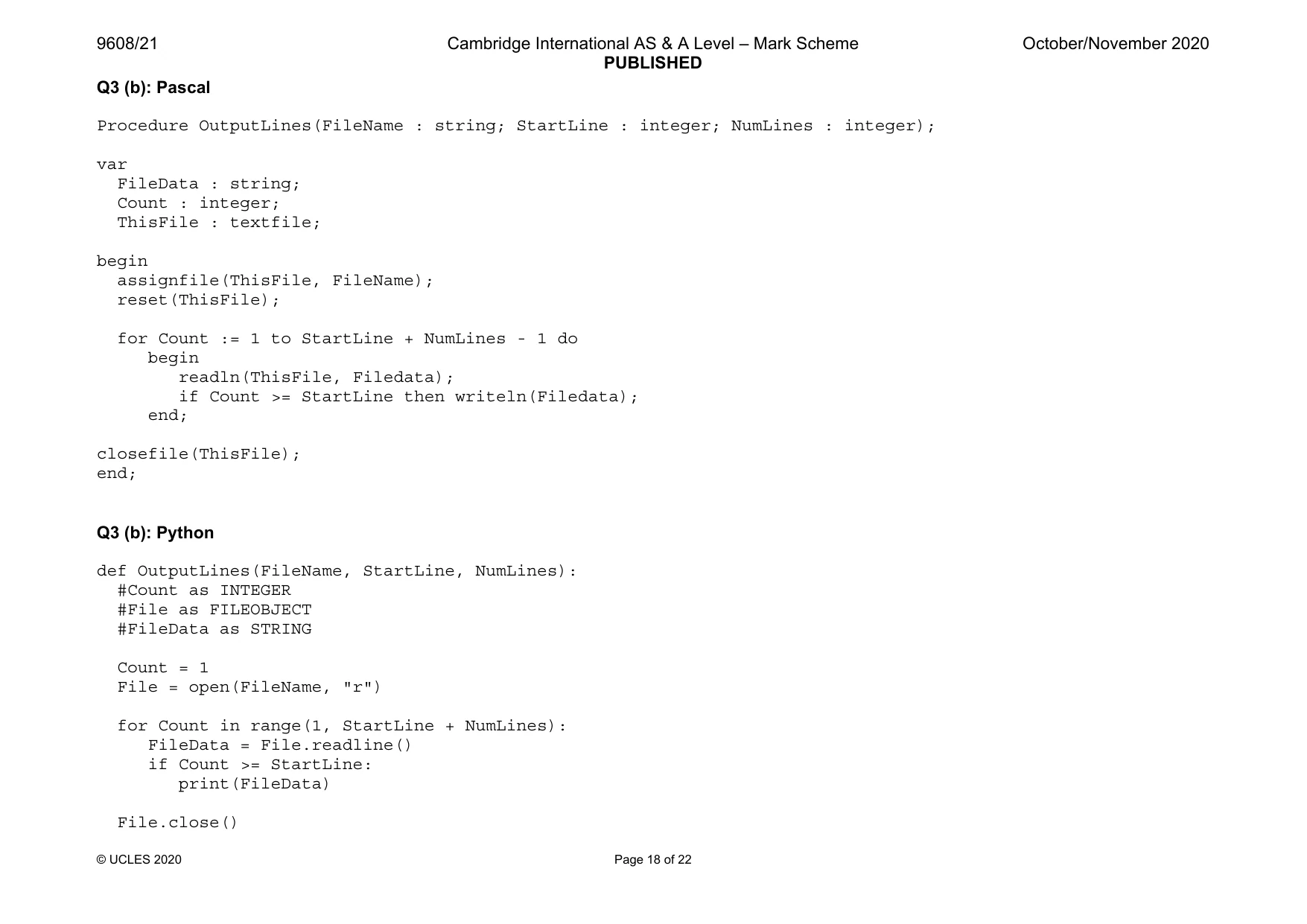 Mark scheme, page 18 of 22