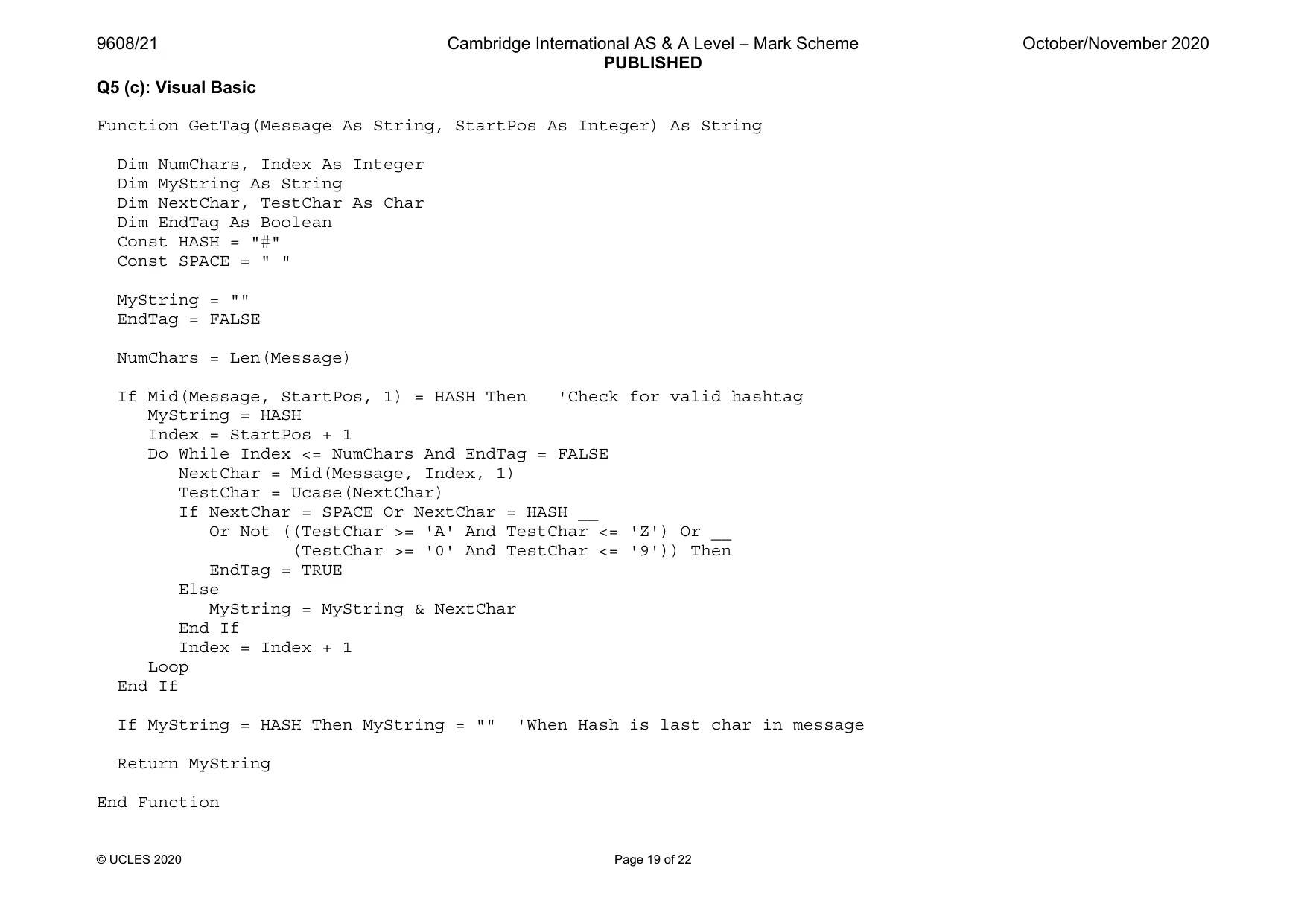 Mark scheme, page 19 of 22