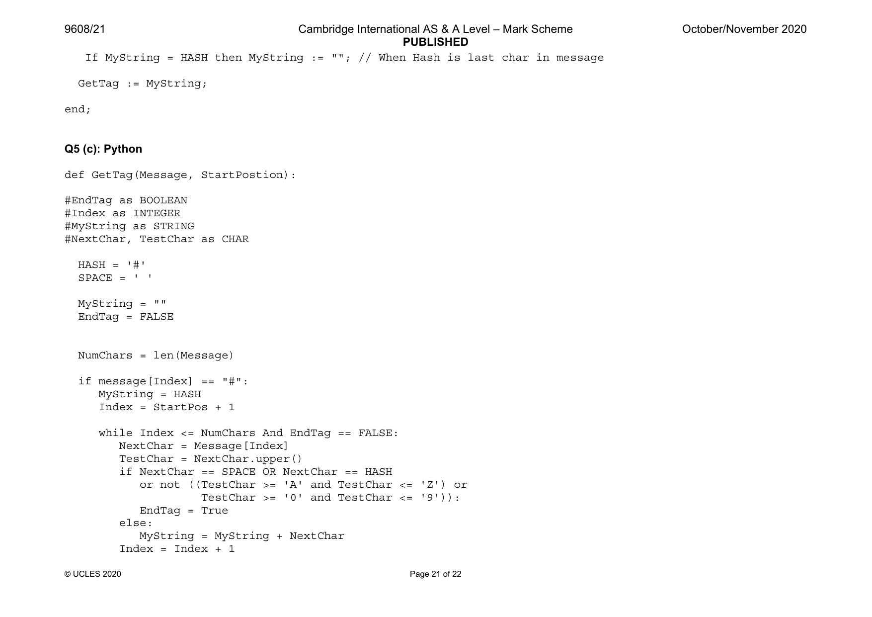 Mark scheme, page 21 of 22