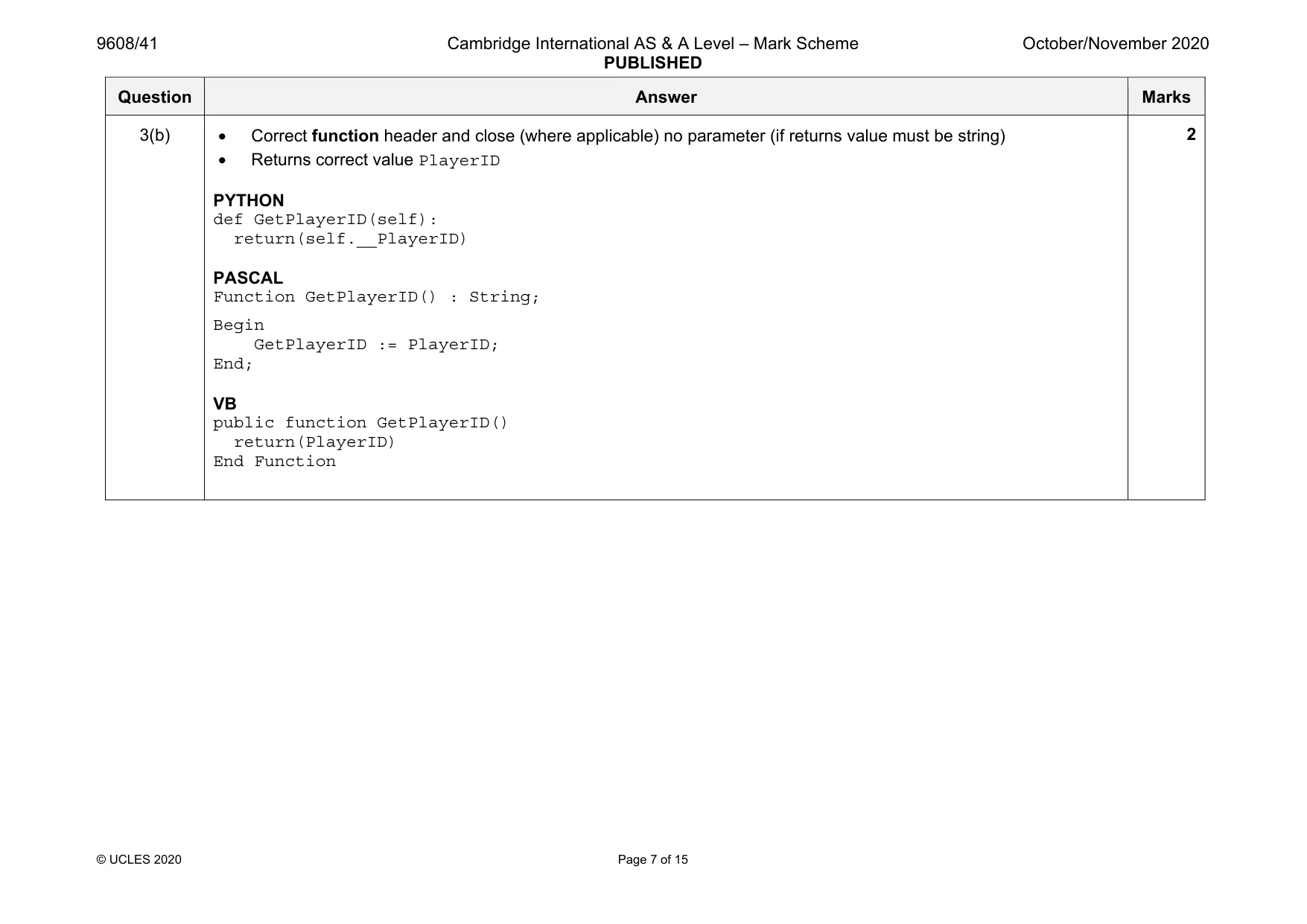 Mark scheme, page 7 of 15