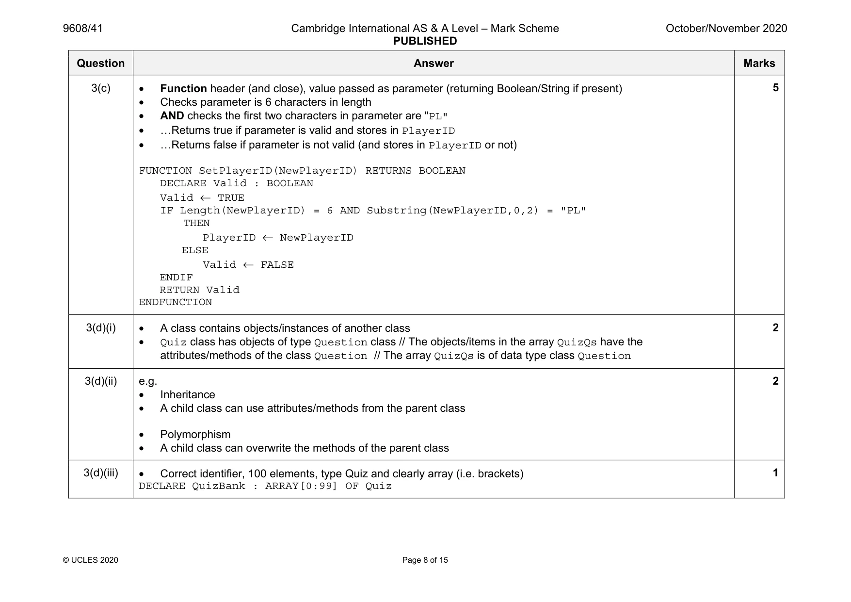 Mark scheme, page 8 of 15