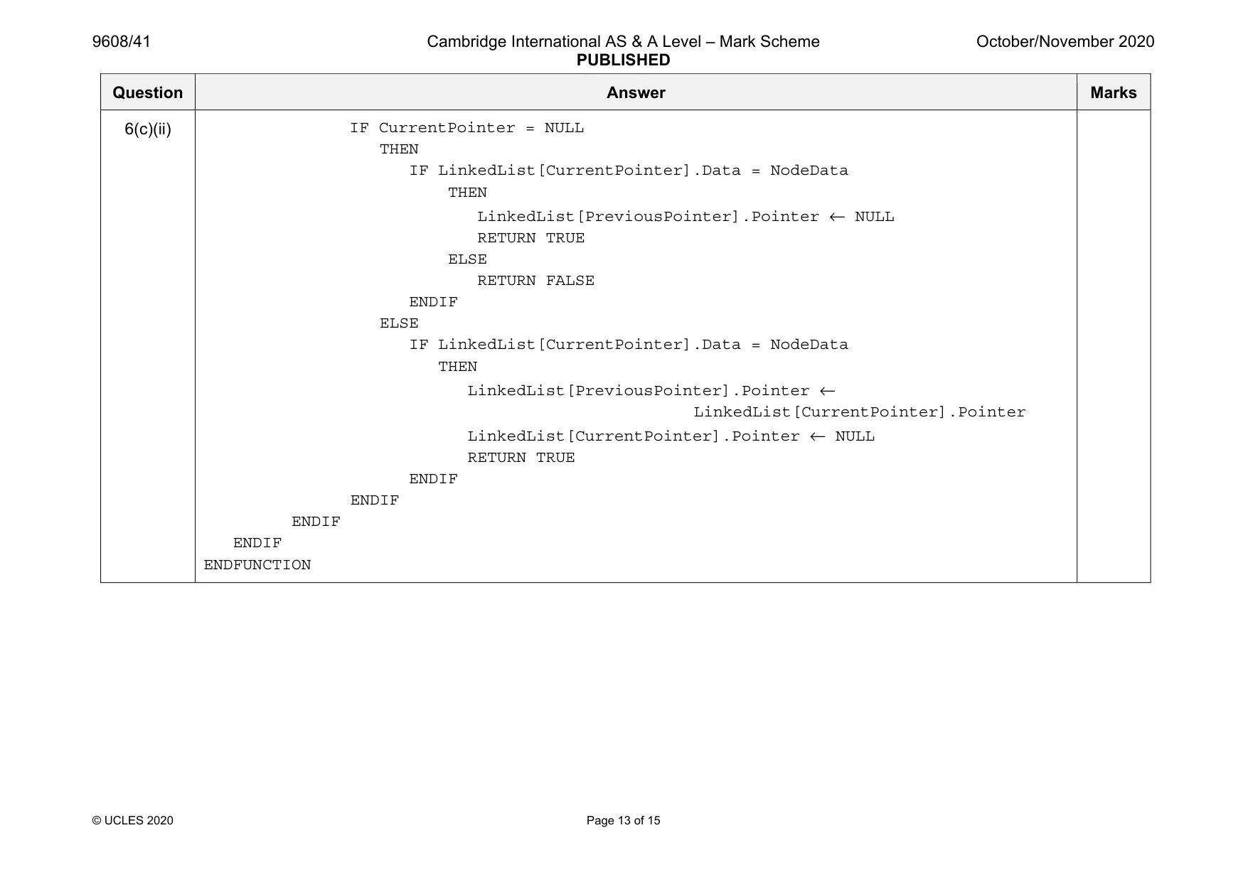 Mark scheme, page 13 of 15