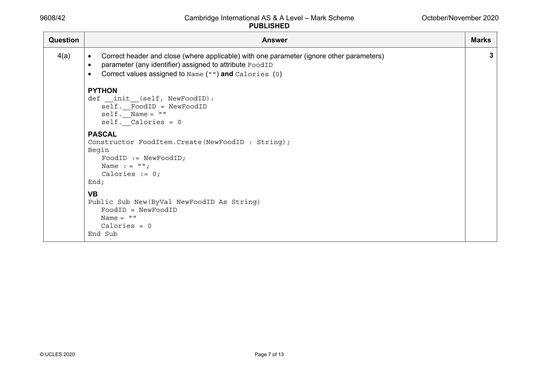 Mark scheme, page 7 of 13