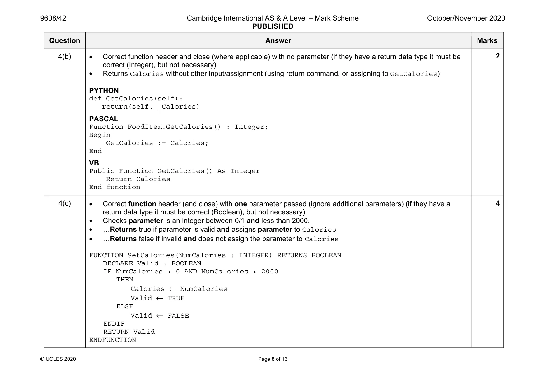 Mark scheme, page 8 of 13