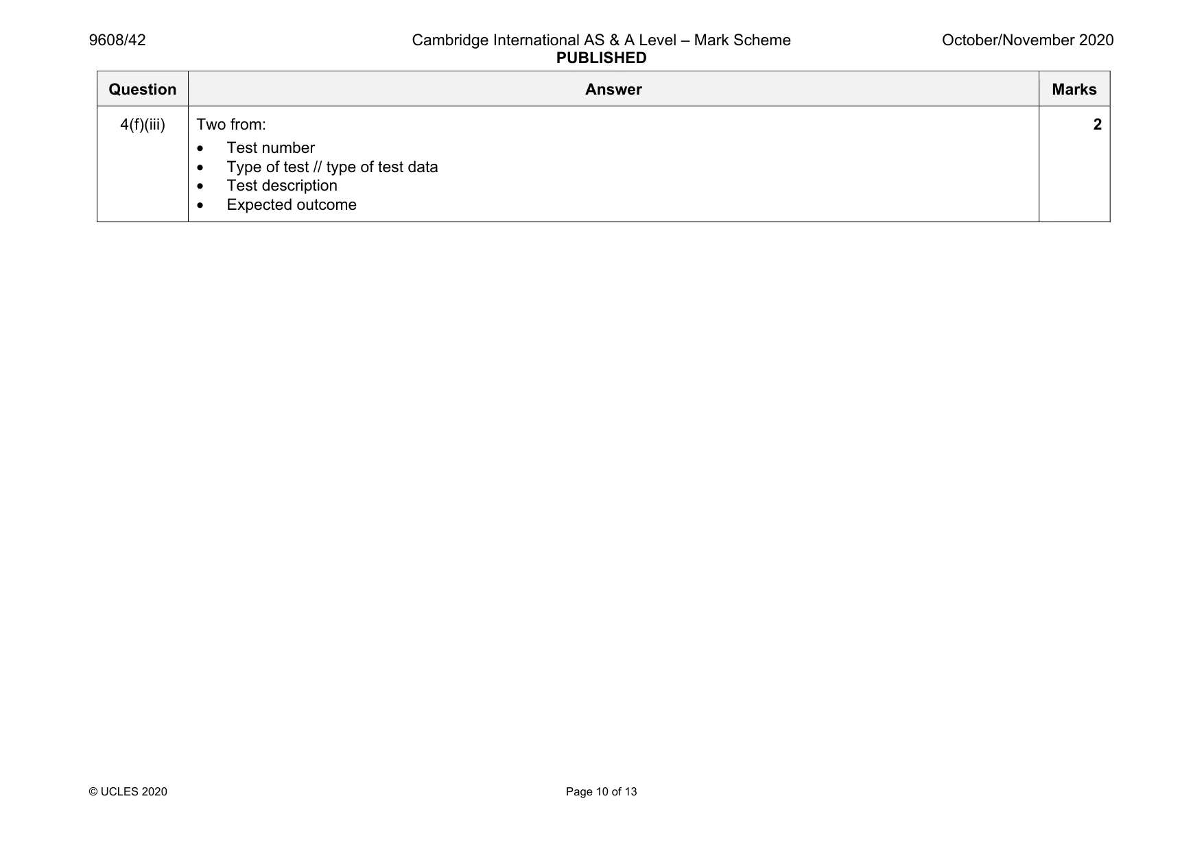Mark scheme, page 10 of 13