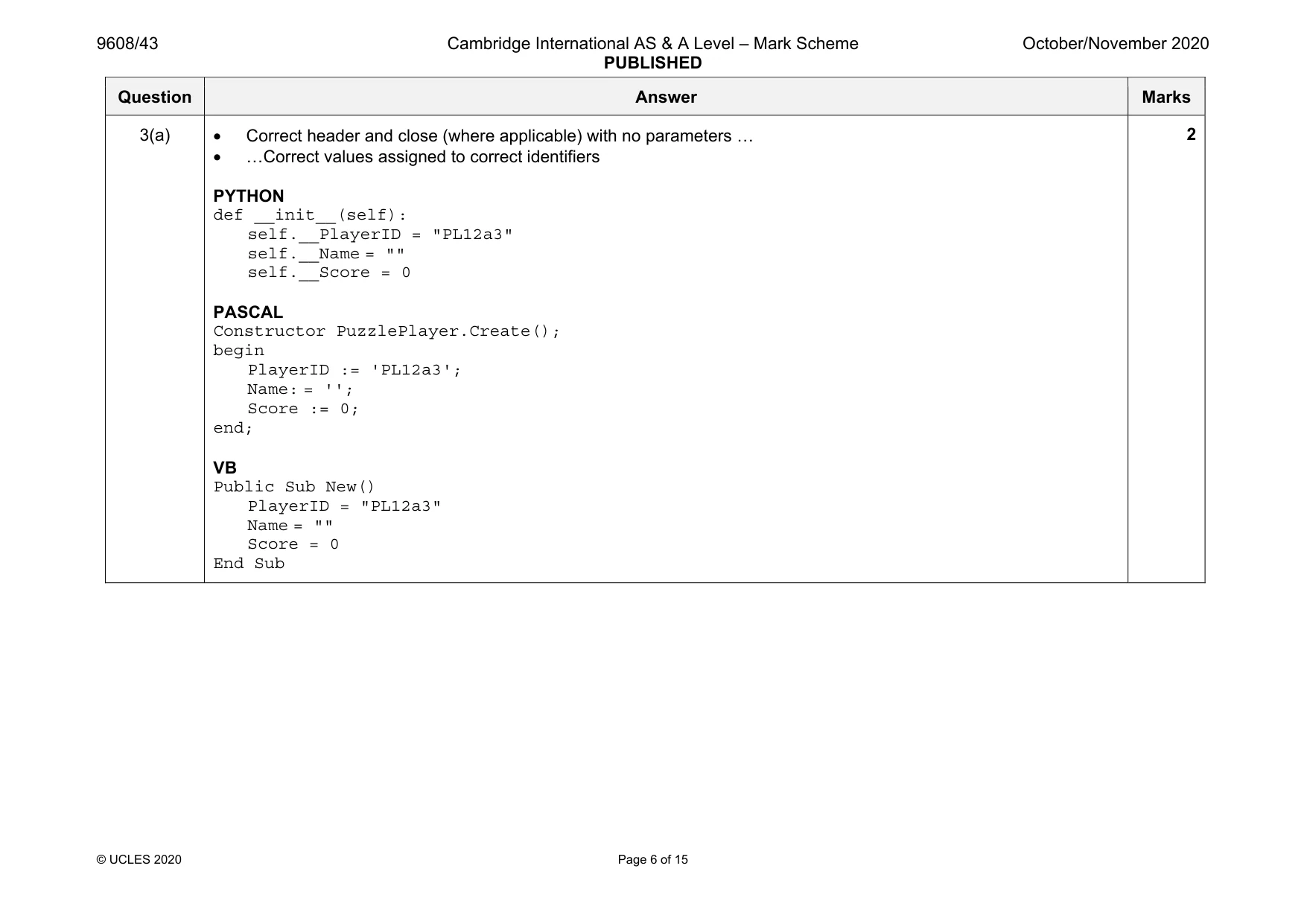 Mark scheme, page 6 of 15