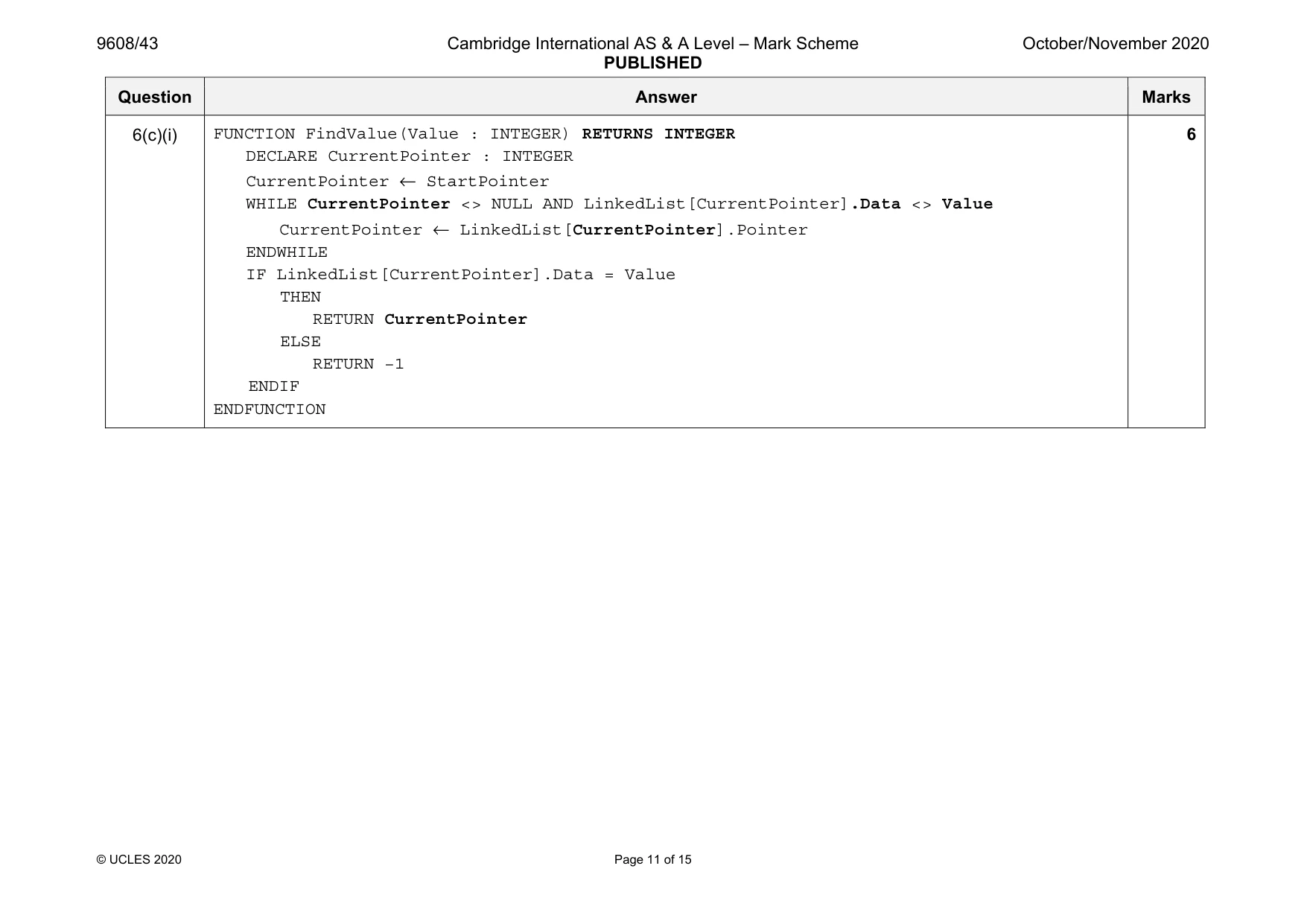 Mark scheme, page 11 of 15