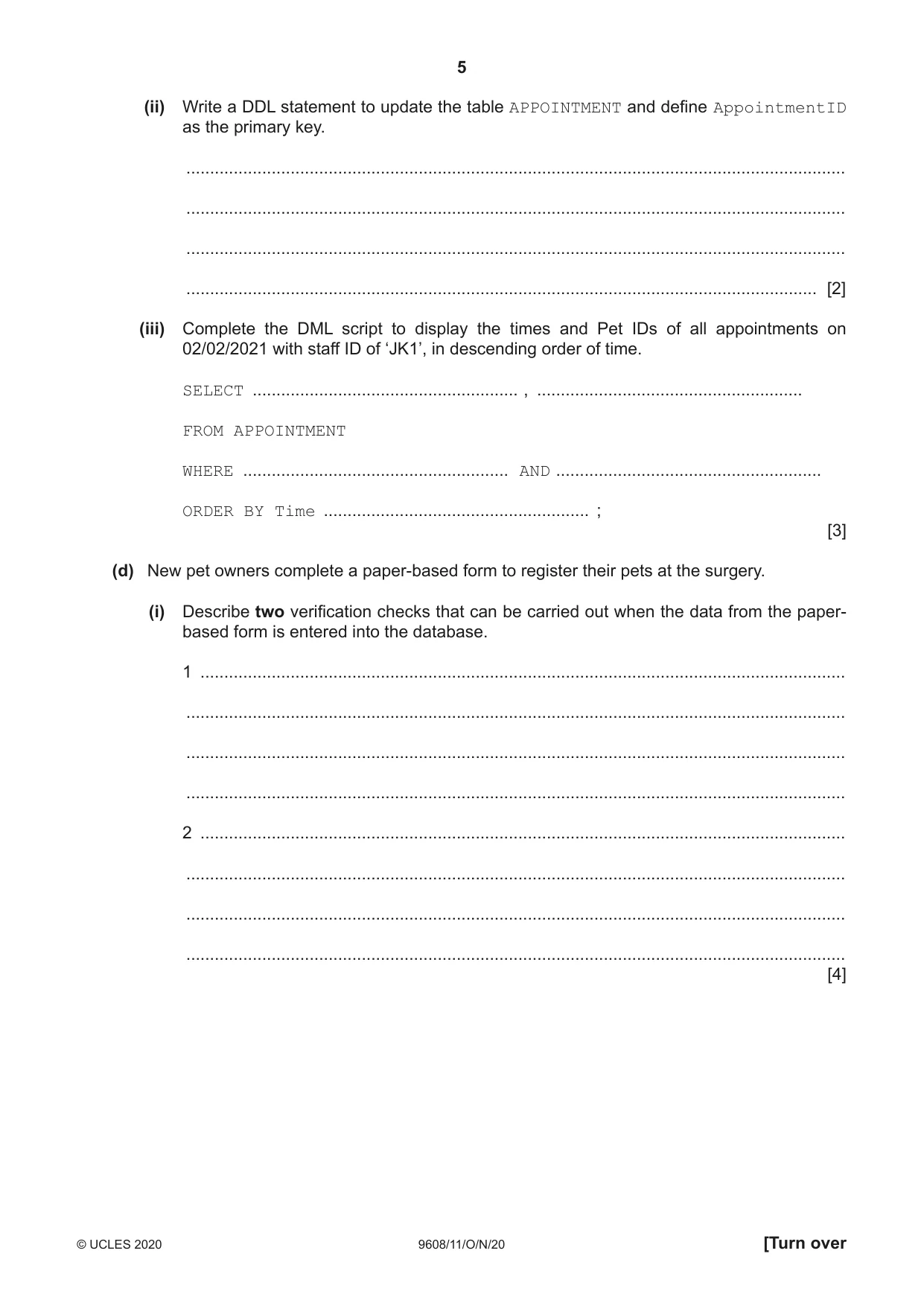 Cambridge A Level Computer Science 9608 2020 Oct/Nov Paper 1 · Variant 1 question paper, page 5 of 16
