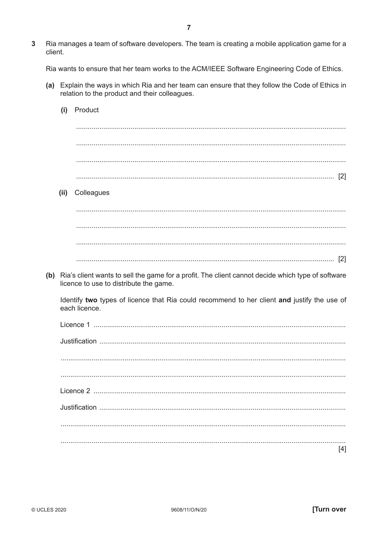 Cambridge A Level Computer Science 9608 2020 Oct/Nov Paper 1 · Variant 1 question paper, page 7 of 16