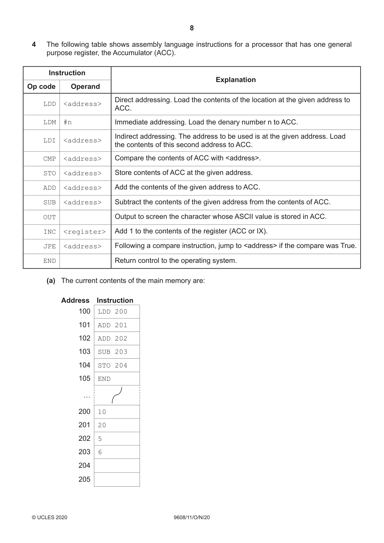 Cambridge A Level Computer Science 9608 2020 Oct/Nov Paper 1 · Variant 1 question paper, page 8 of 16