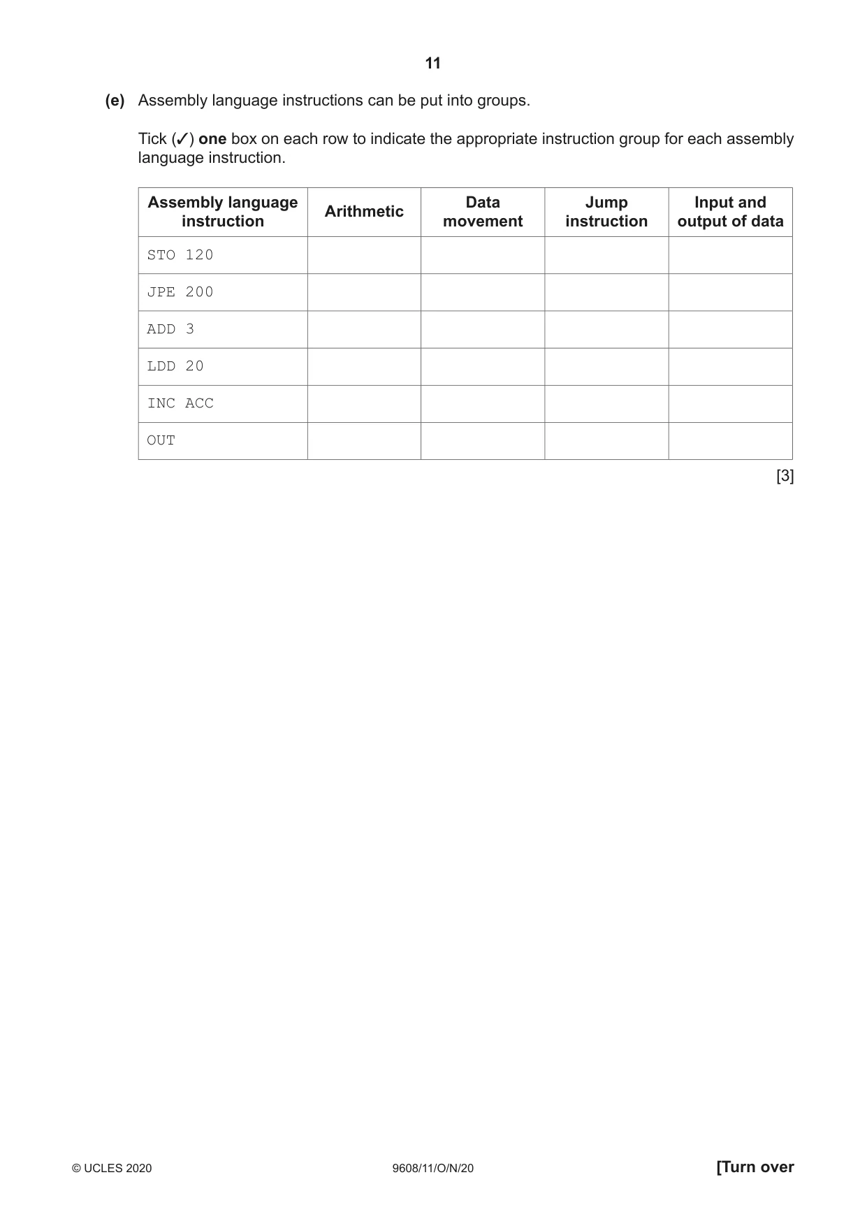 Cambridge A Level Computer Science 9608 2020 Oct/Nov Paper 1 · Variant 1 question paper, page 11 of 16
