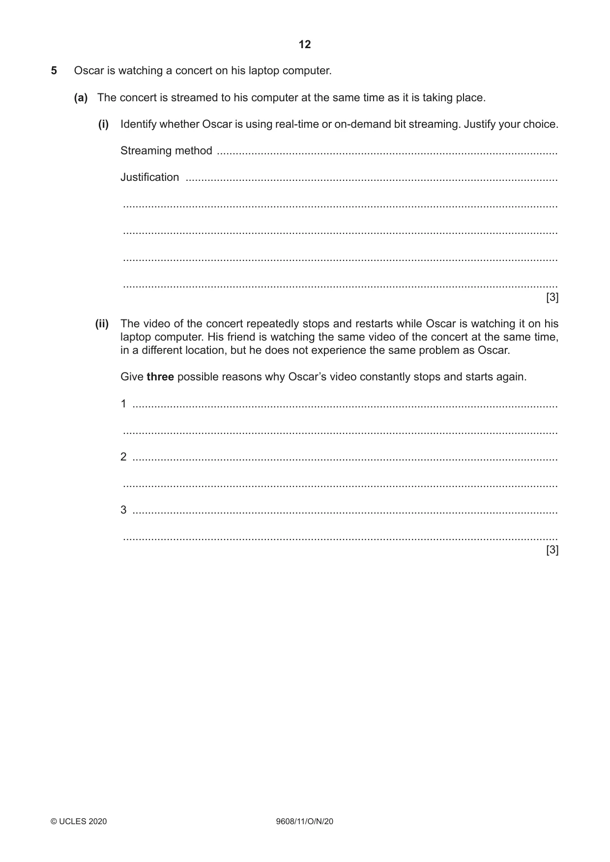 Cambridge A Level Computer Science 9608 2020 Oct/Nov Paper 1 · Variant 1 question paper, page 12 of 16