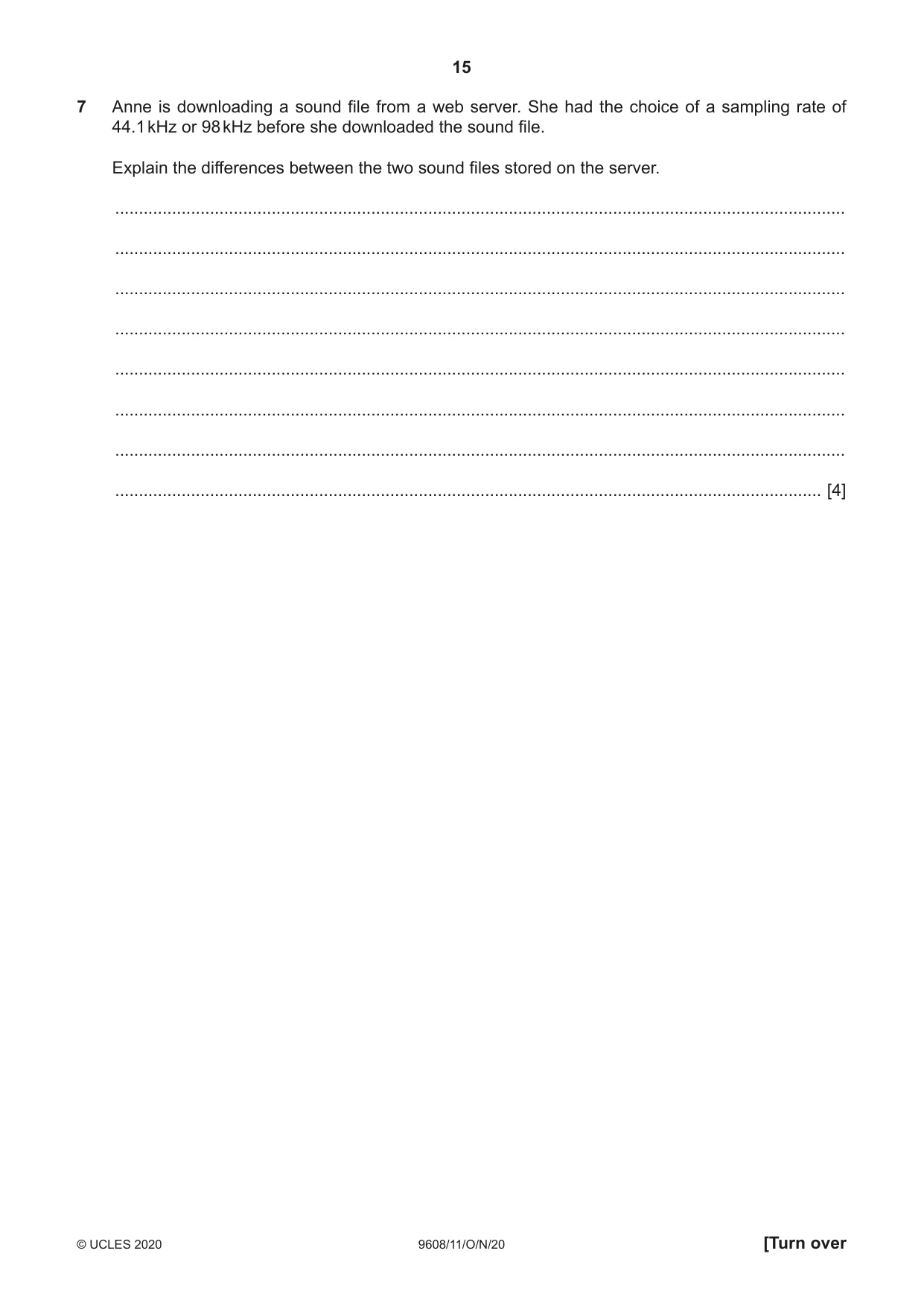 Cambridge A Level Computer Science 9608 2020 Oct/Nov Paper 1 · Variant 1 question paper, page 15 of 16