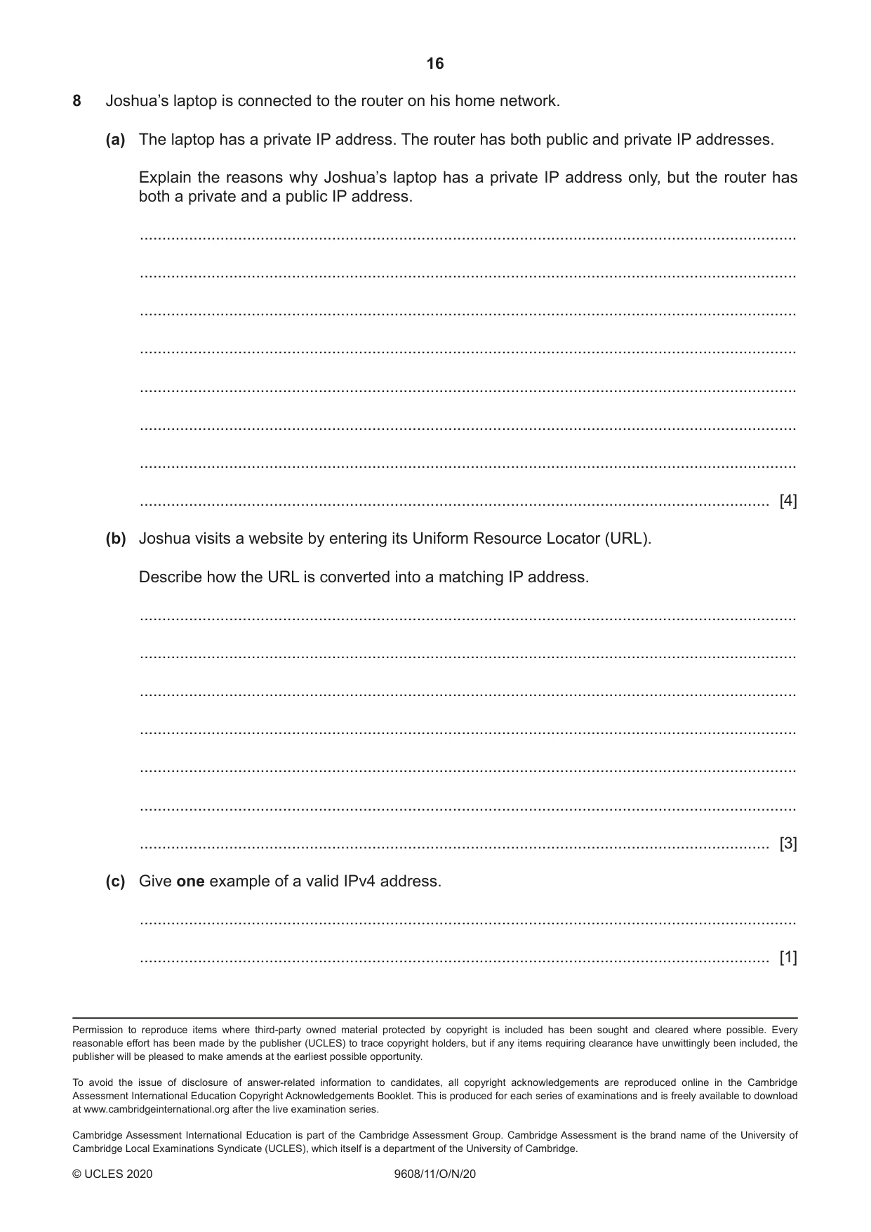 Cambridge A Level Computer Science 9608 2020 Oct/Nov Paper 1 · Variant 1 question paper, page 16 of 16
