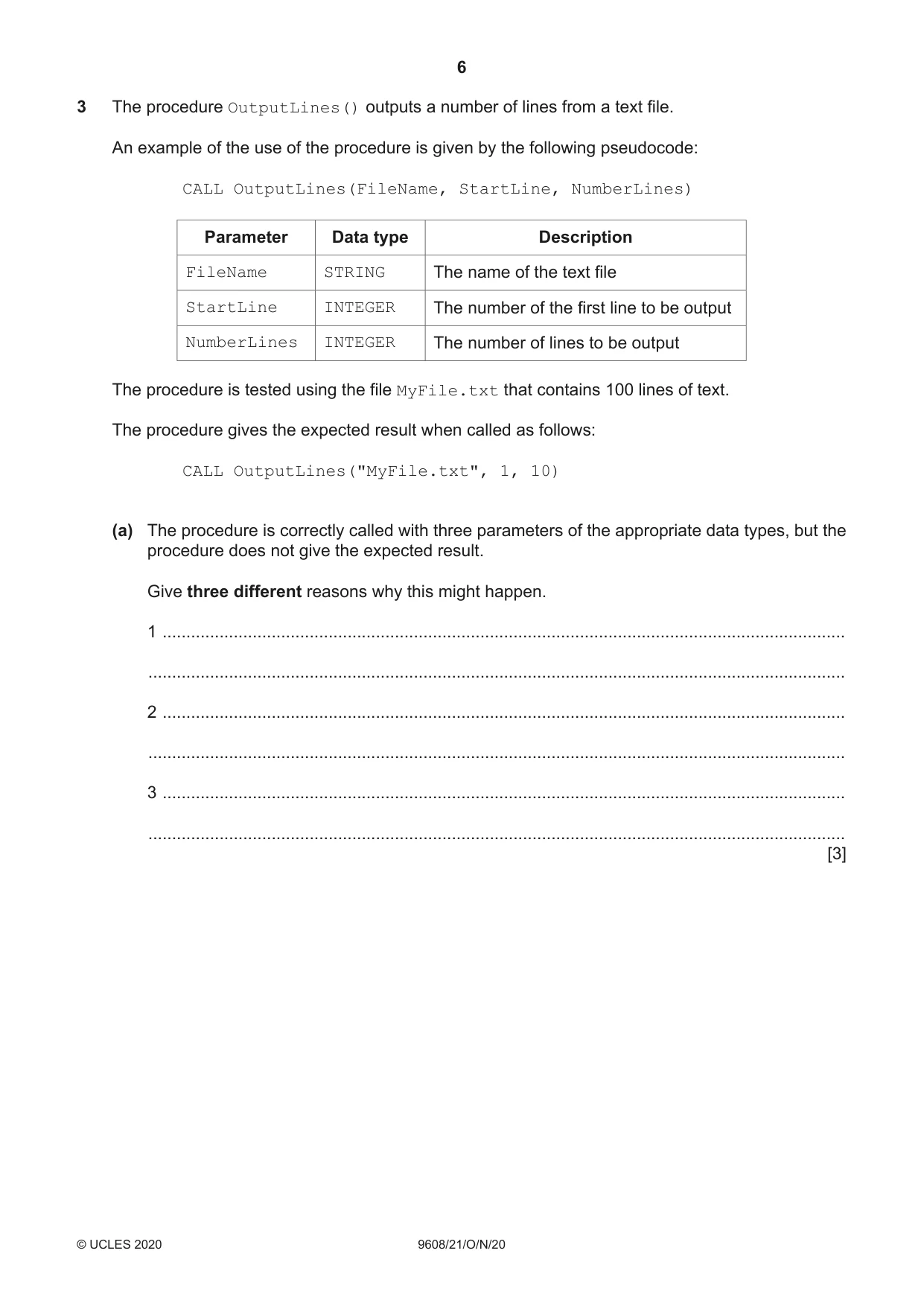 Cambridge A Level Computer Science 9608 2020 Oct/Nov Paper 2 · Variant 1 question paper, page 6 of 20