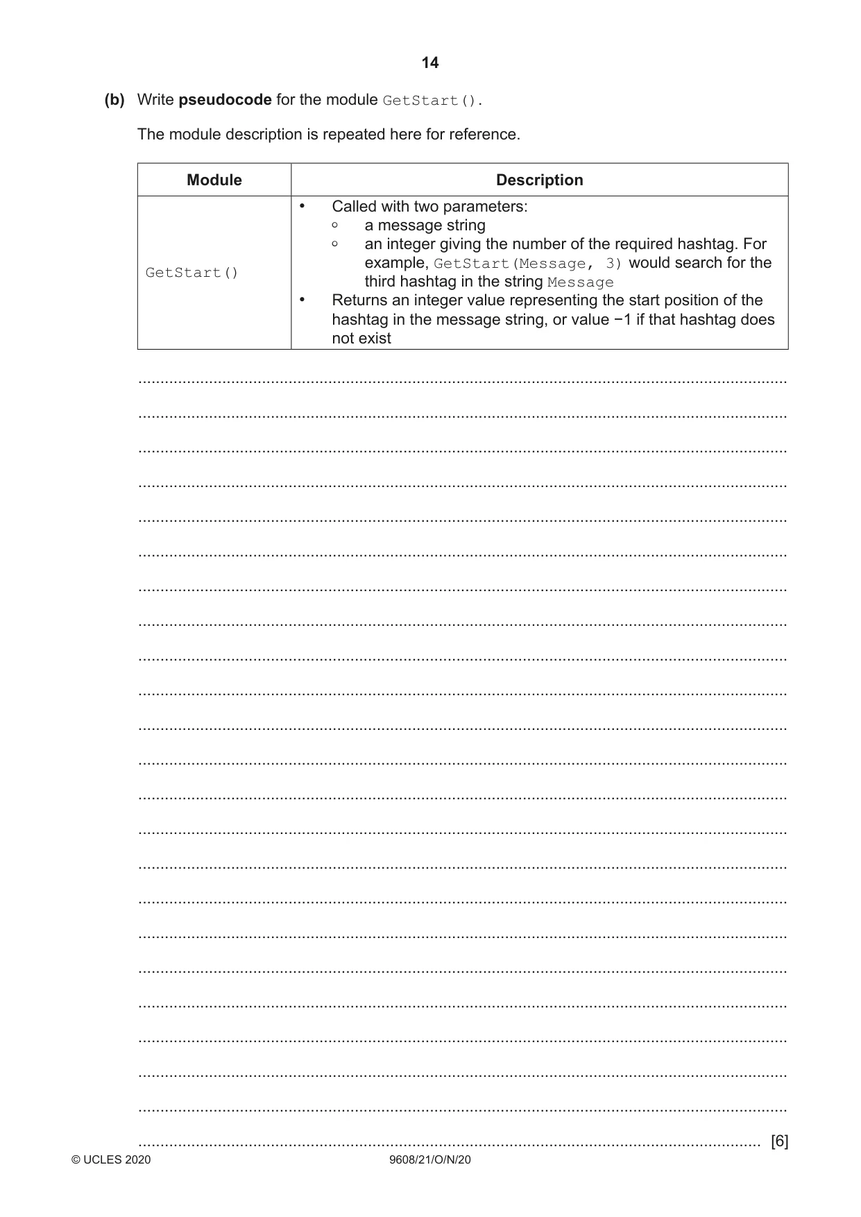 Cambridge A Level Computer Science 9608 2020 Oct/Nov Paper 2 · Variant 1 question paper, page 14 of 20