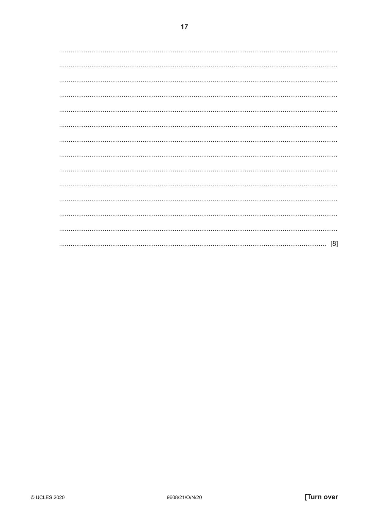 Cambridge A Level Computer Science 9608 2020 Oct/Nov Paper 2 · Variant 1 question paper, page 17 of 20