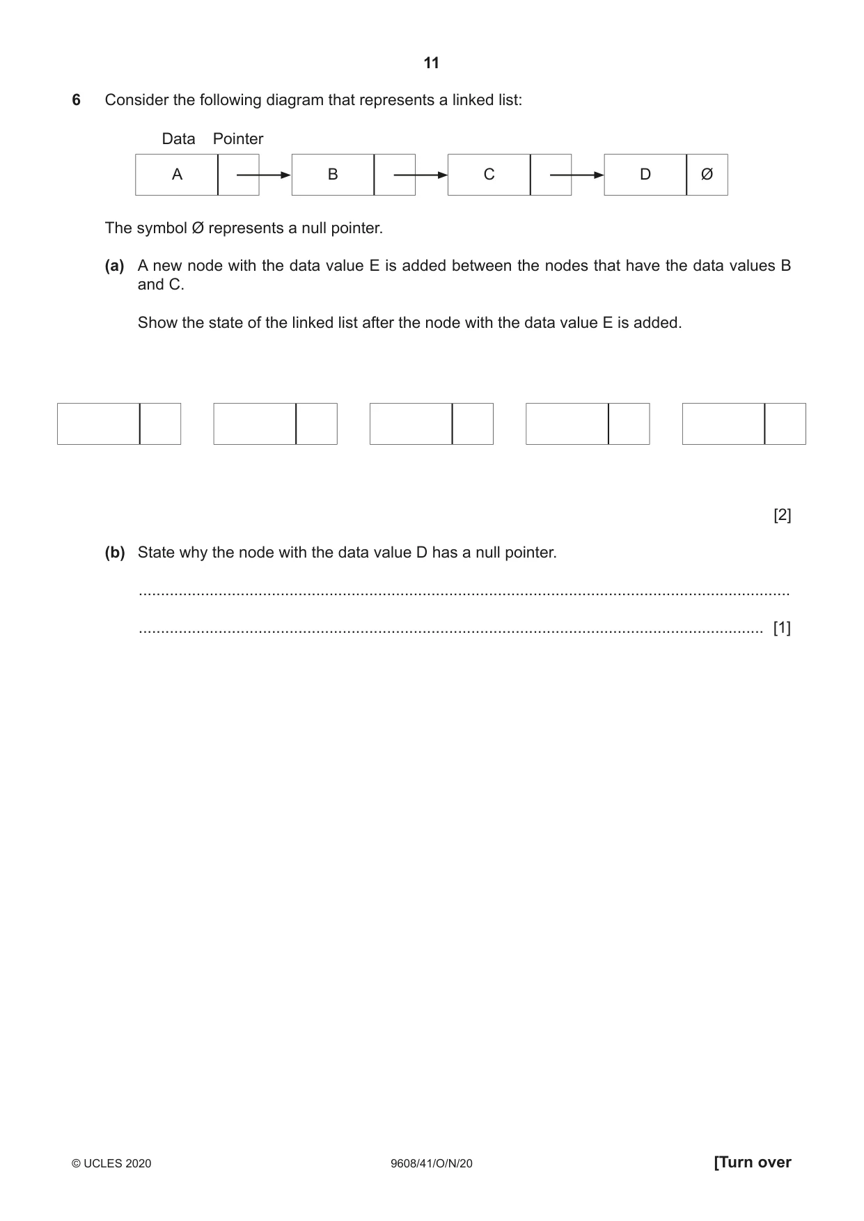 Cambridge A Level Computer Science 9608 2020 Oct/Nov Paper 4 · Variant 1 question paper, page 11 of 20