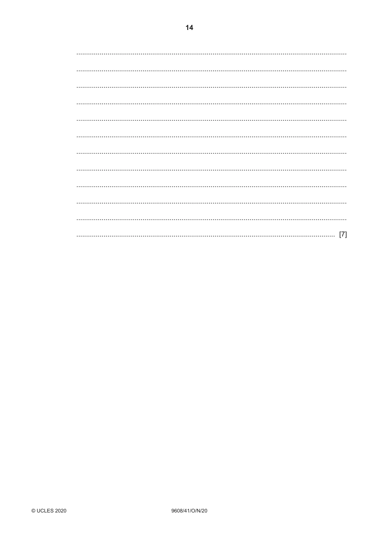 Cambridge A Level Computer Science 9608 2020 Oct/Nov Paper 4 · Variant 1 question paper, page 14 of 20