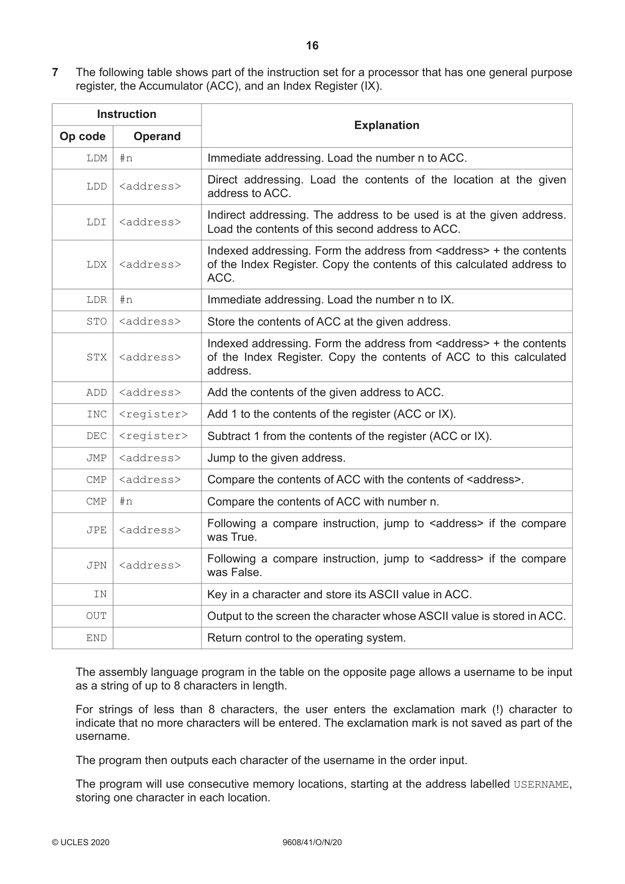 Cambridge A Level Computer Science 9608 2020 Oct/Nov Paper 4 · Variant 1 question paper, page 16 of 20