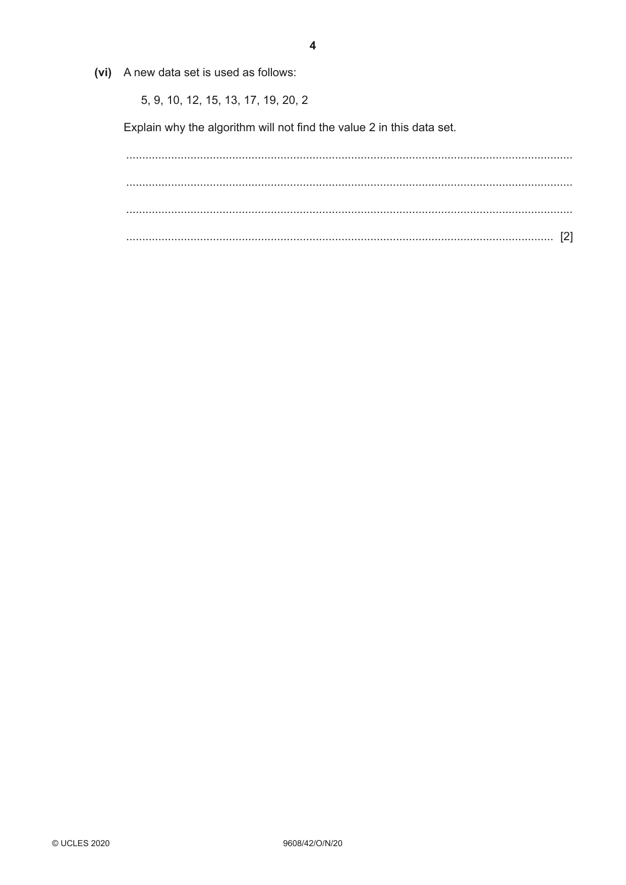 Cambridge A Level Computer Science 9608 2020 Oct/Nov Paper 4 · Variant 2 question paper, page 4 of 20
