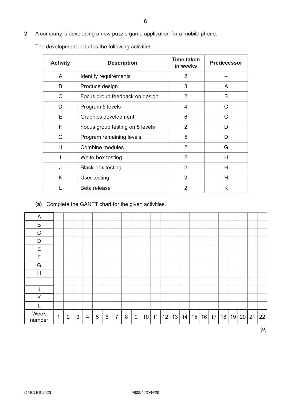Cambridge A Level Computer Science 9608 2020 Oct/Nov Paper 4 · Variant 2 question paper, page 6 of 20