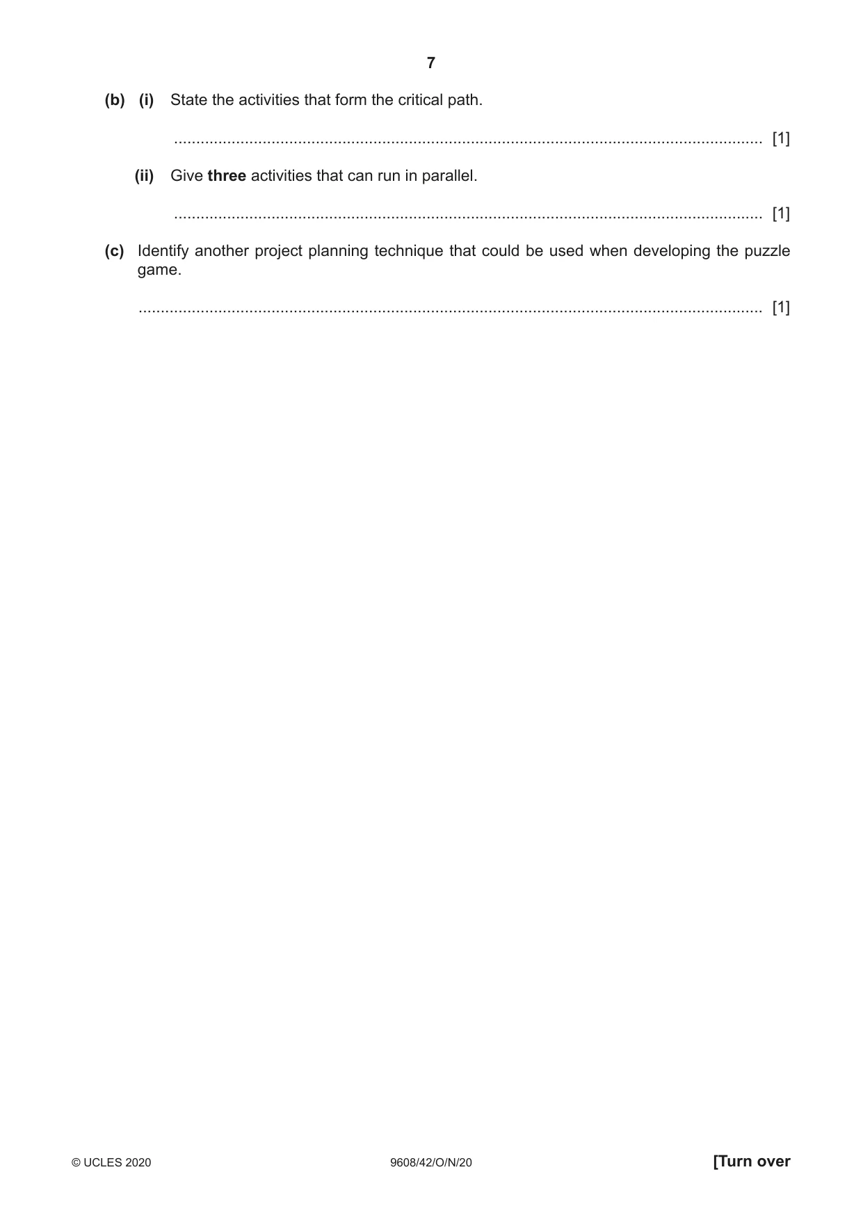 Cambridge A Level Computer Science 9608 2020 Oct/Nov Paper 4 · Variant 2 question paper, page 7 of 20