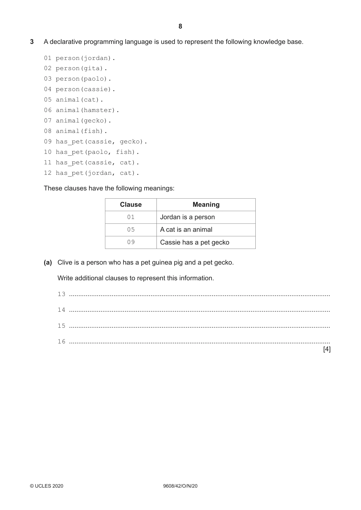 Cambridge A Level Computer Science 9608 2020 Oct/Nov Paper 4 · Variant 2 question paper, page 8 of 20