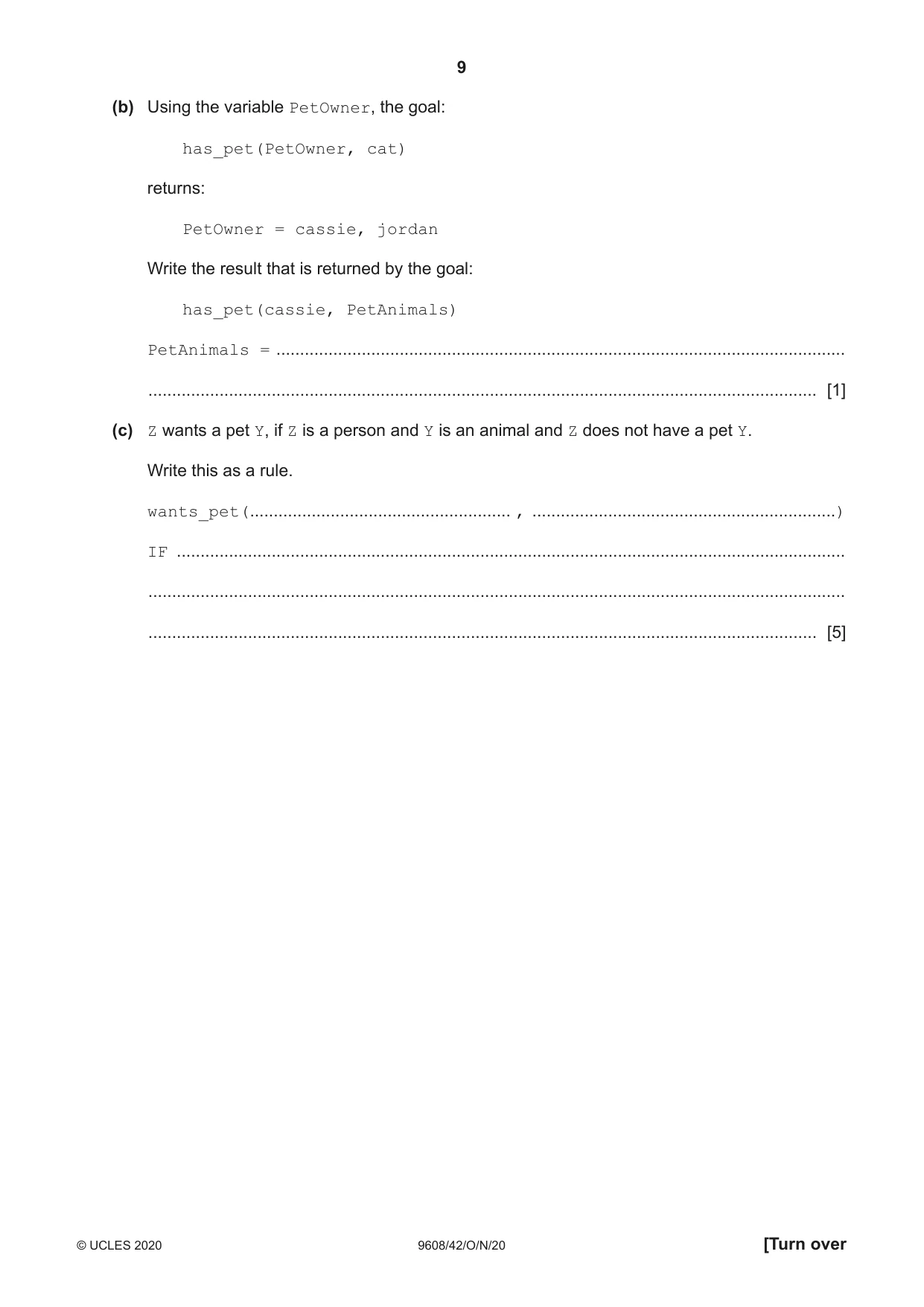 Cambridge A Level Computer Science 9608 2020 Oct/Nov Paper 4 · Variant 2 question paper, page 9 of 20