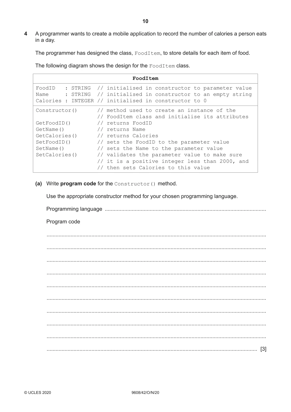 Cambridge A Level Computer Science 9608 2020 Oct/Nov Paper 4 · Variant 2 question paper, page 10 of 20