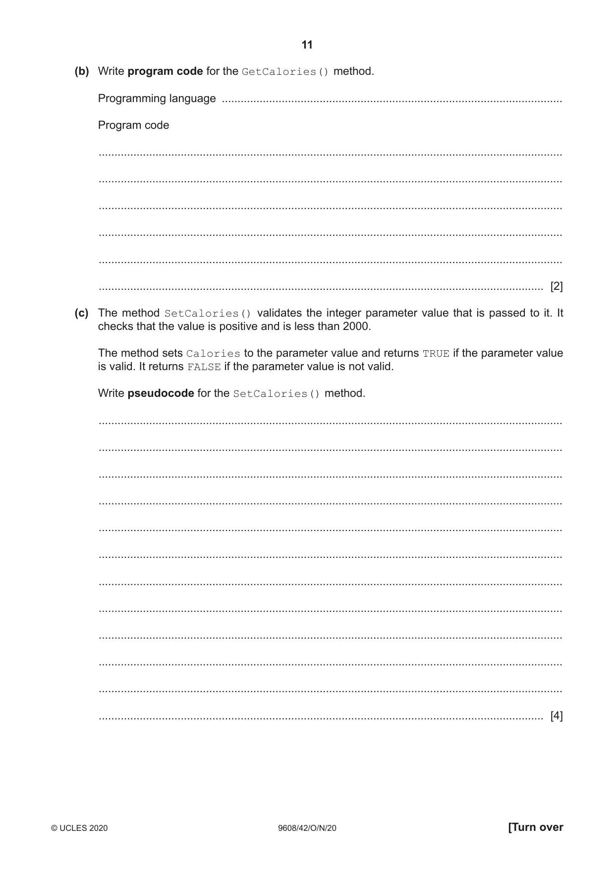 Cambridge A Level Computer Science 9608 2020 Oct/Nov Paper 4 · Variant 2 question paper, page 11 of 20