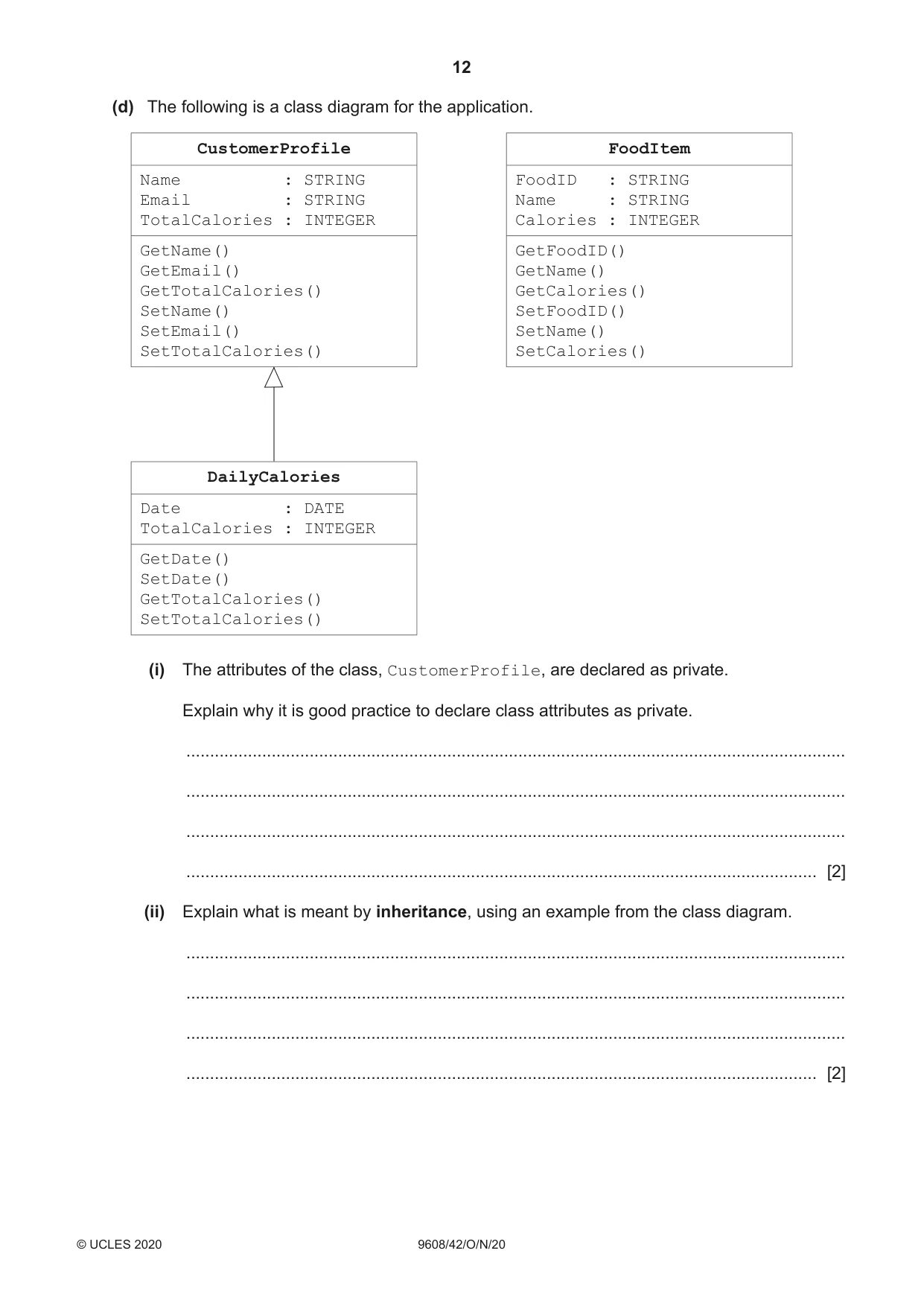 Cambridge A Level Computer Science 9608 2020 Oct/Nov Paper 4 · Variant 2 question paper, page 12 of 20