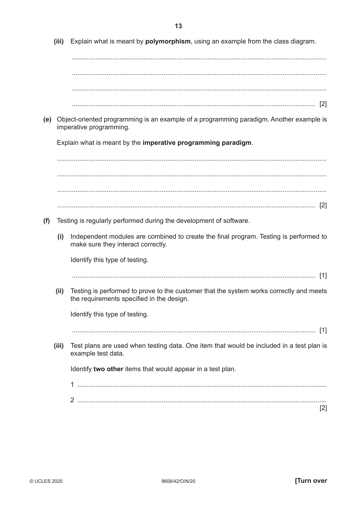 Cambridge A Level Computer Science 9608 2020 Oct/Nov Paper 4 · Variant 2 question paper, page 13 of 20