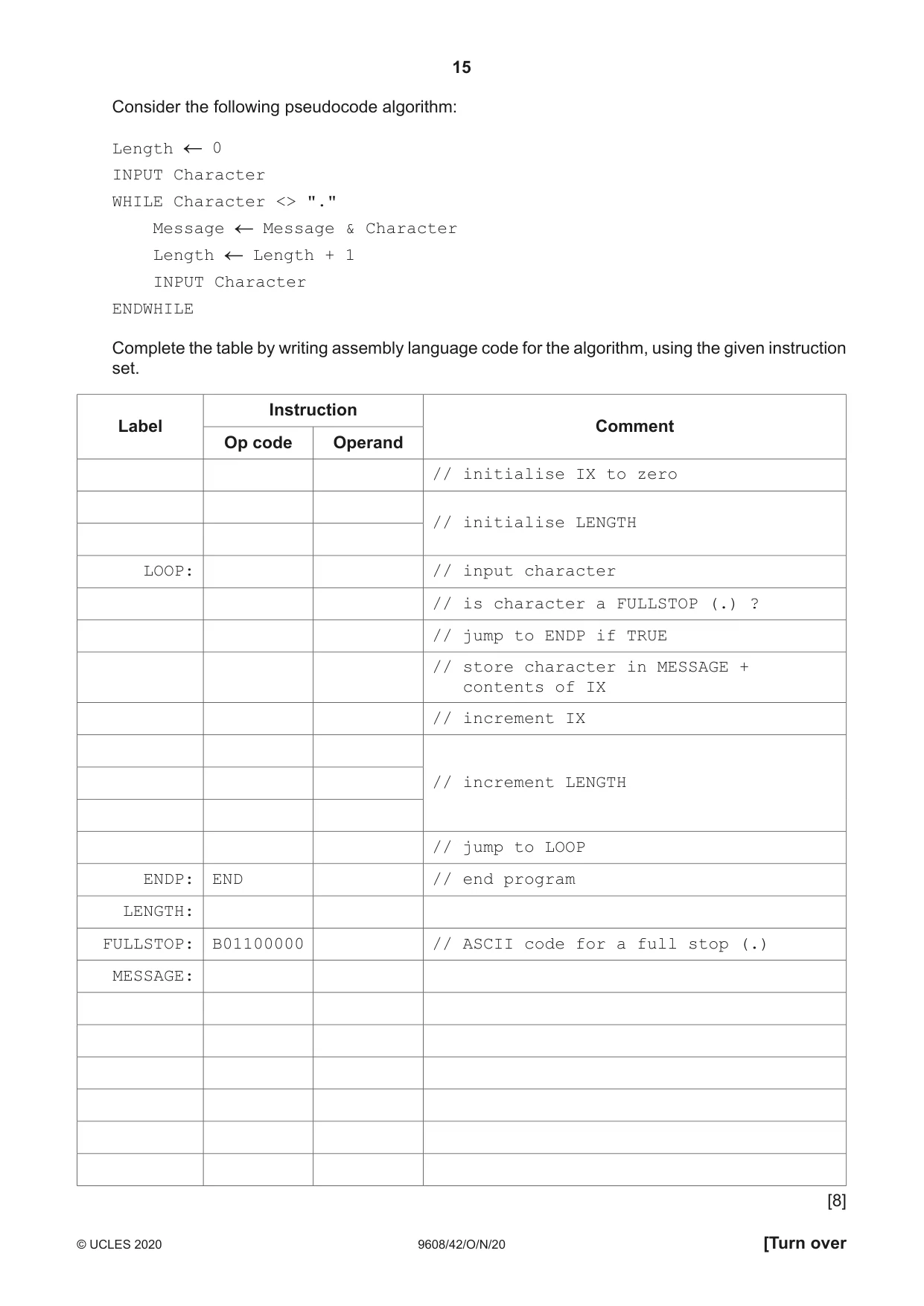 Cambridge A Level Computer Science 9608 2020 Oct/Nov Paper 4 · Variant 2 question paper, page 15 of 20
