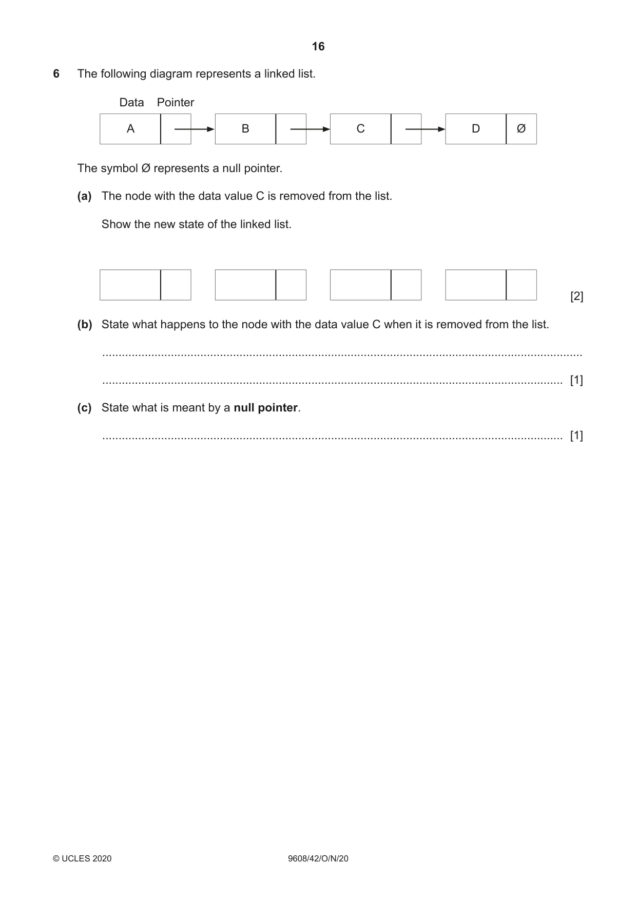Cambridge A Level Computer Science 9608 2020 Oct/Nov Paper 4 · Variant 2 question paper, page 16 of 20