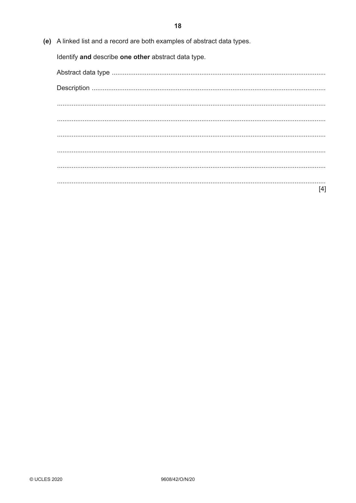 Cambridge A Level Computer Science 9608 2020 Oct/Nov Paper 4 · Variant 2 question paper, page 18 of 20