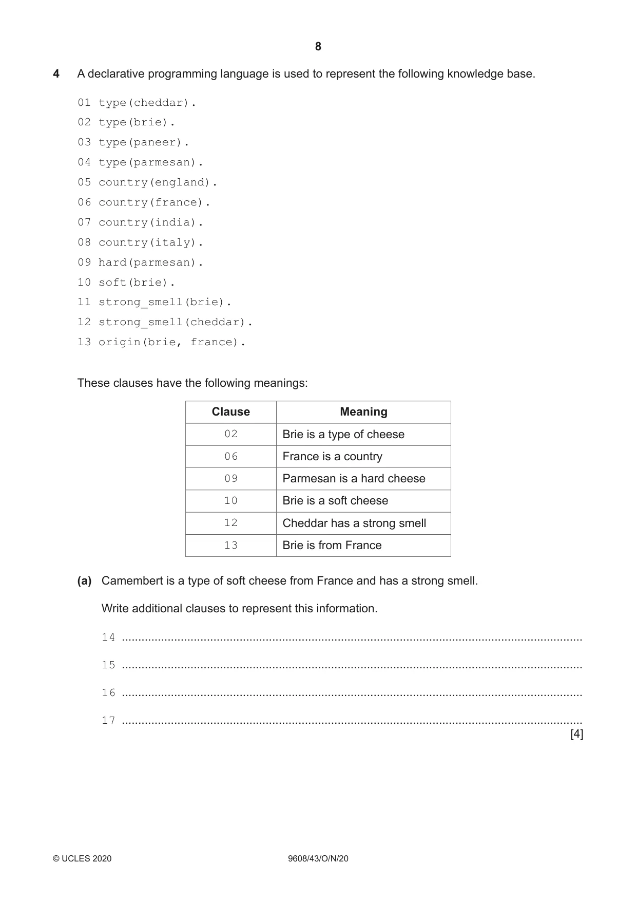 Cambridge A Level Computer Science 9608 2020 Oct/Nov Paper 4 · Variant 3 question paper, page 8 of 20