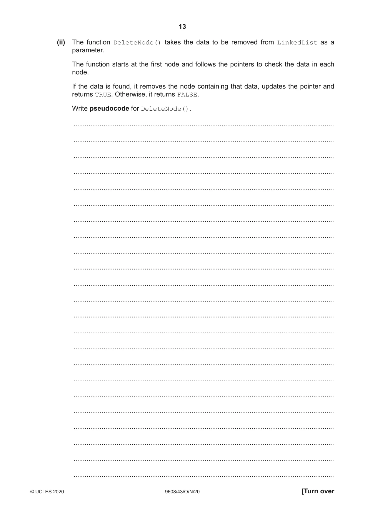 Cambridge A Level Computer Science 9608 2020 Oct/Nov Paper 4 · Variant 3 question paper, page 13 of 20