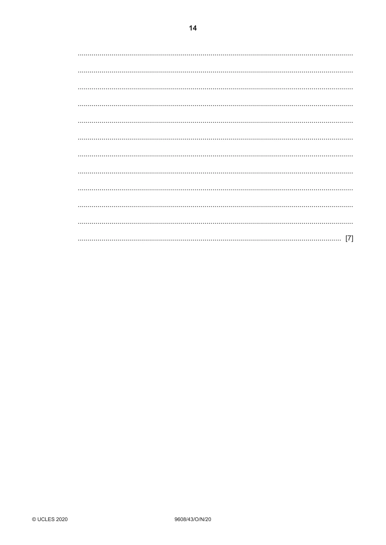 Cambridge A Level Computer Science 9608 2020 Oct/Nov Paper 4 · Variant 3 question paper, page 14 of 20