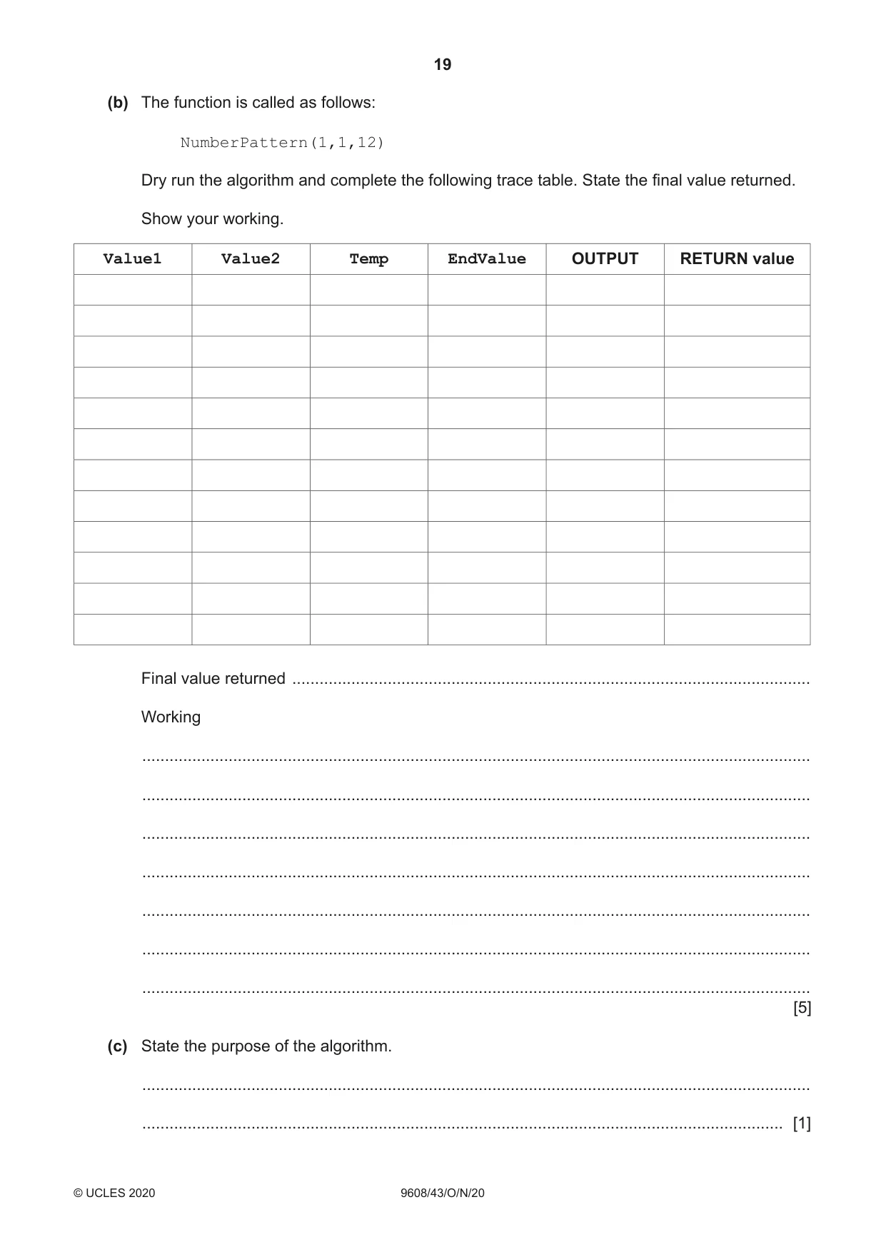Cambridge A Level Computer Science 9608 2020 Oct/Nov Paper 4 · Variant 3 question paper, page 19 of 20
