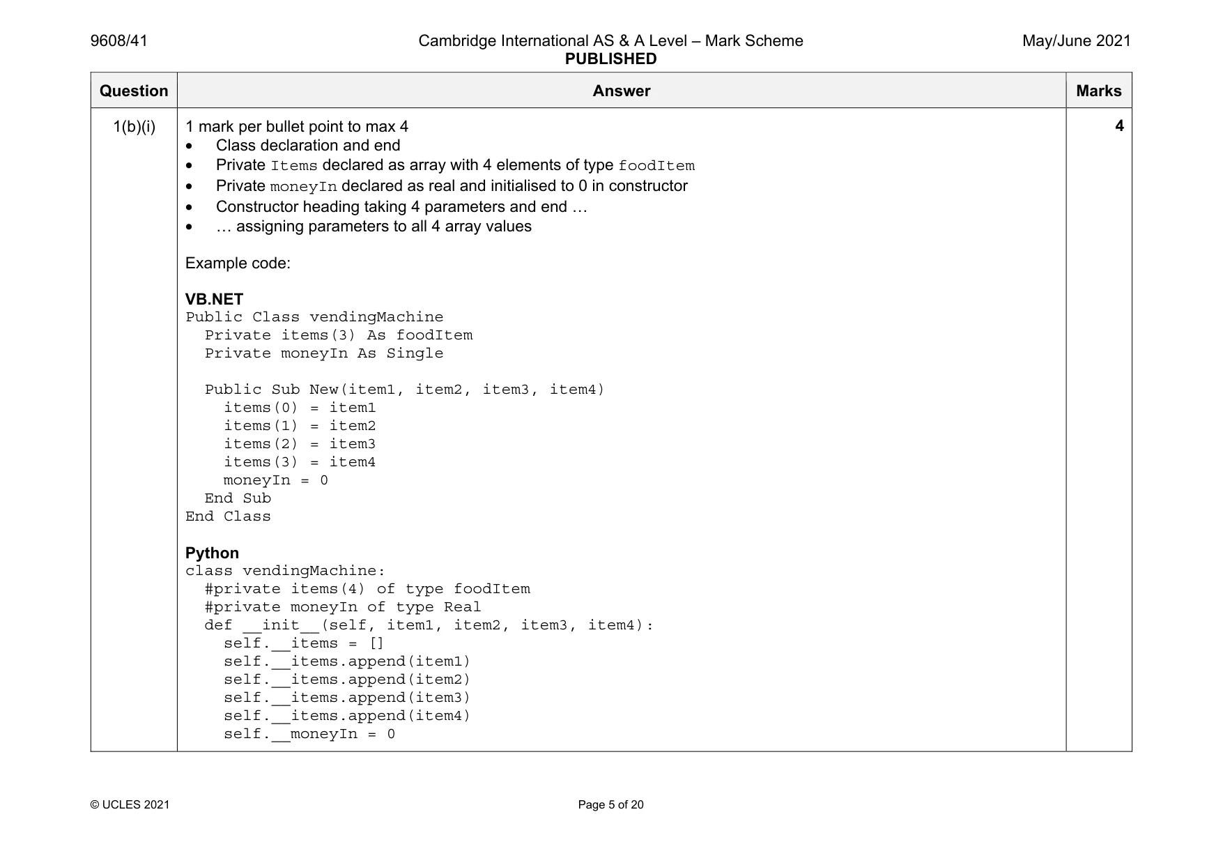 Mark scheme, page 5 of 20