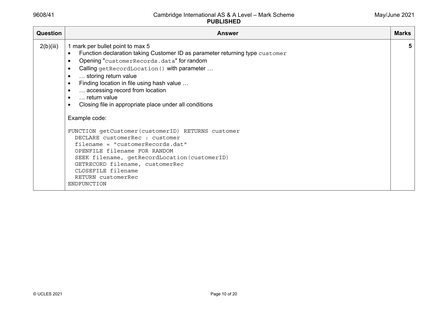 Mark scheme, page 10 of 20