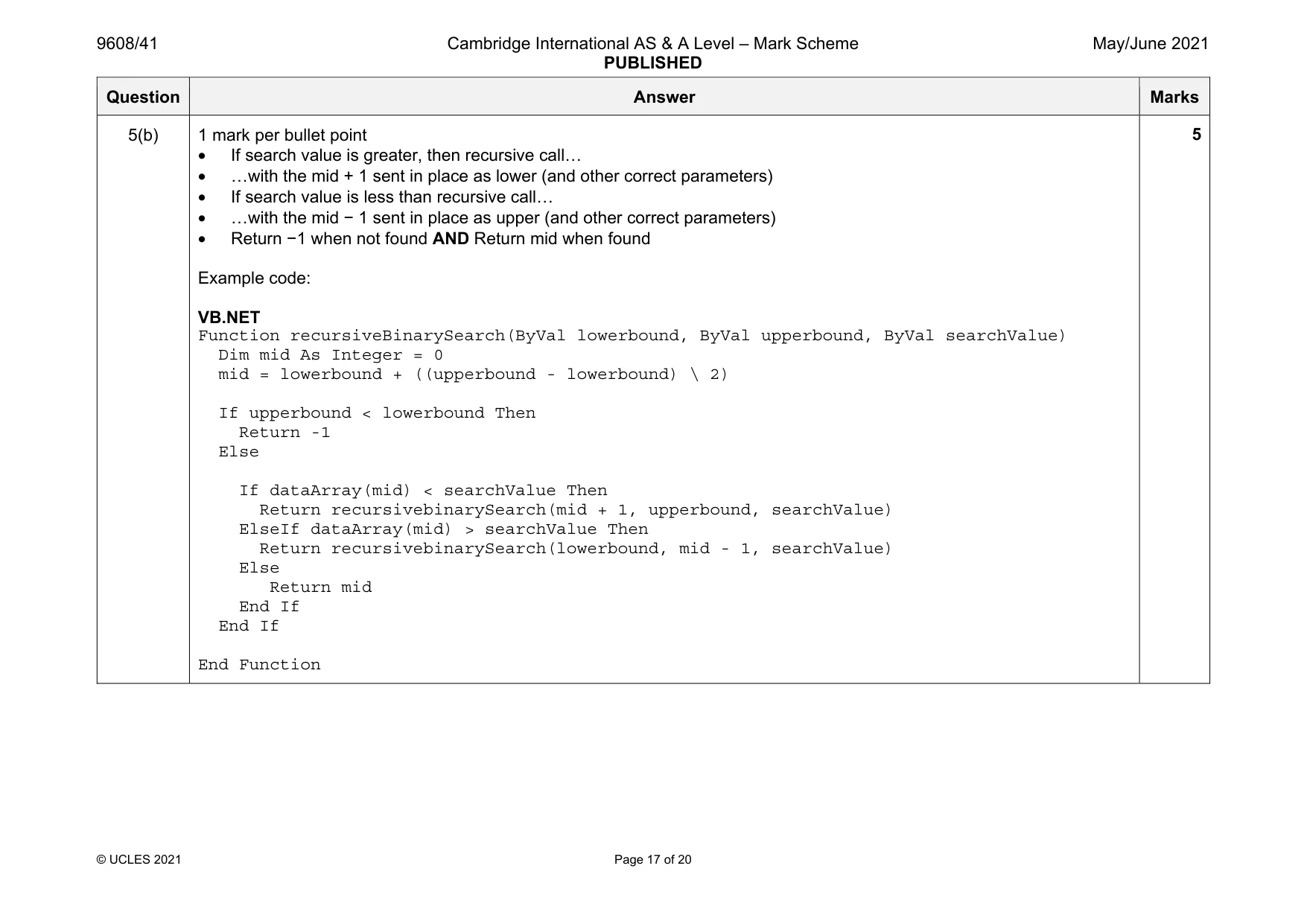 Mark scheme, page 17 of 20